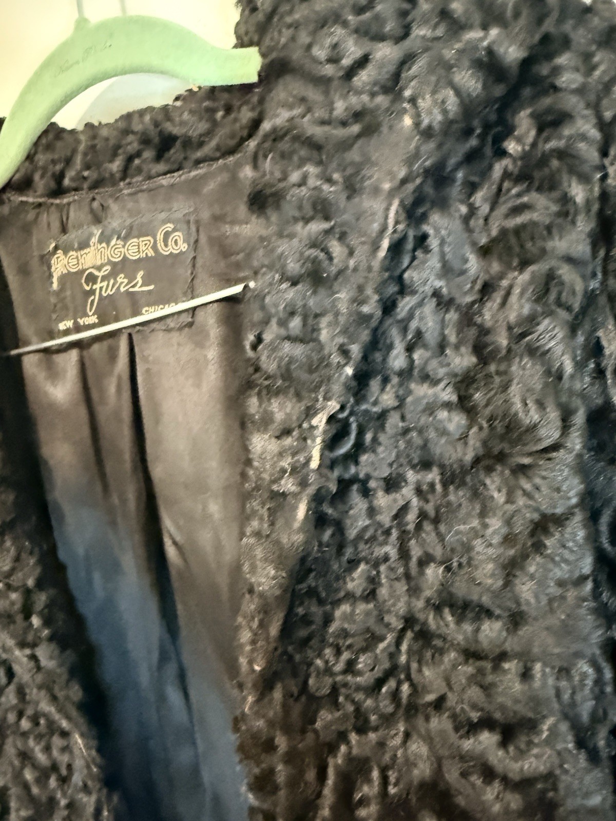Vintage Preminger Co Furs Black Persian Lamb Fur Coat Chicago Repair