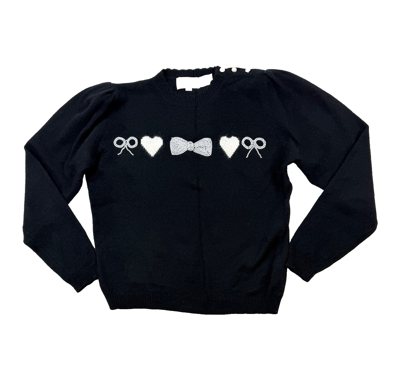 Vtg The Eagle’s Eye Sweater Sz M Black Pearl Bows Hearts Angora Lambswool Blend