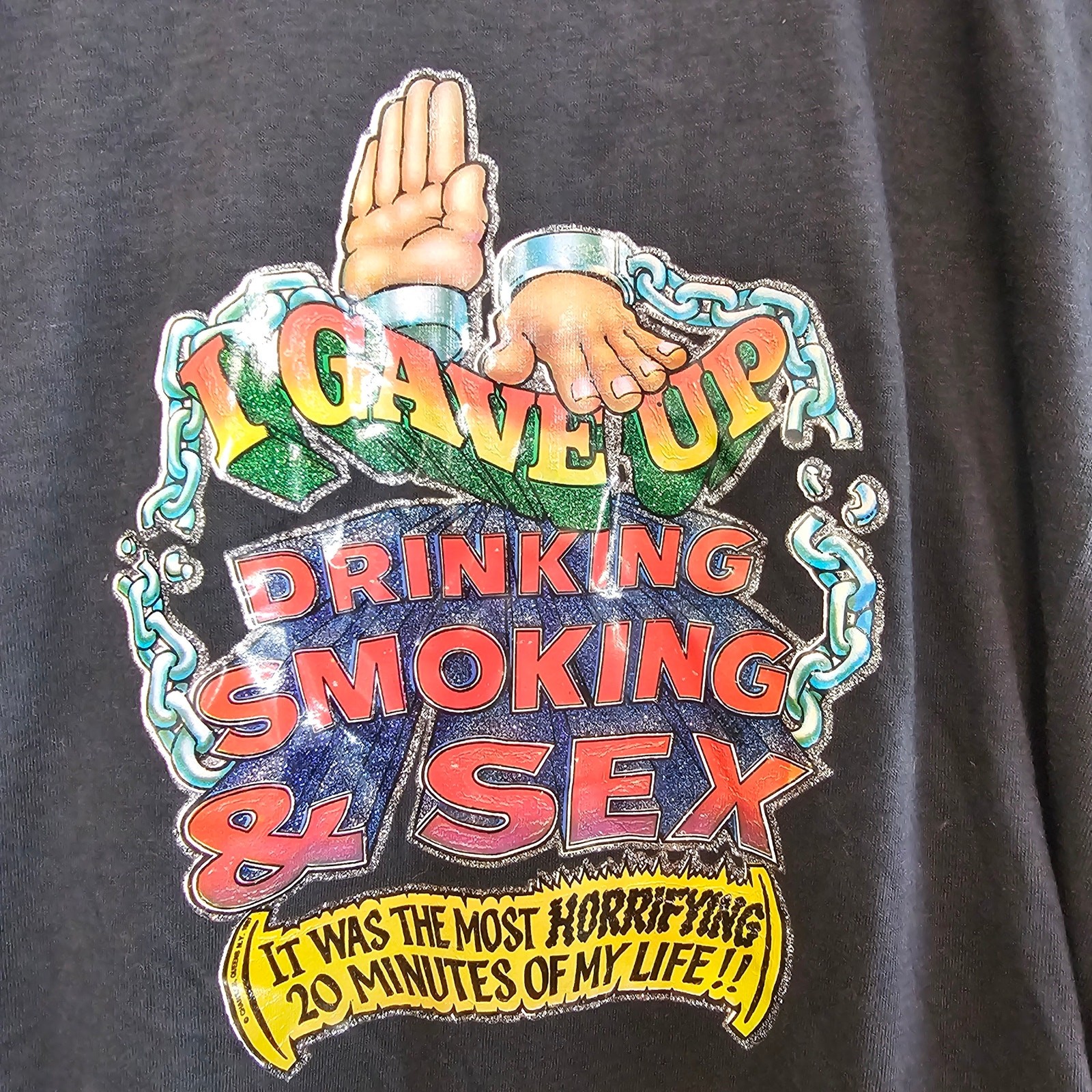Vintage 80s Funny T-Shirt Women Med Black Graphic Streetwear Drinking Smoking