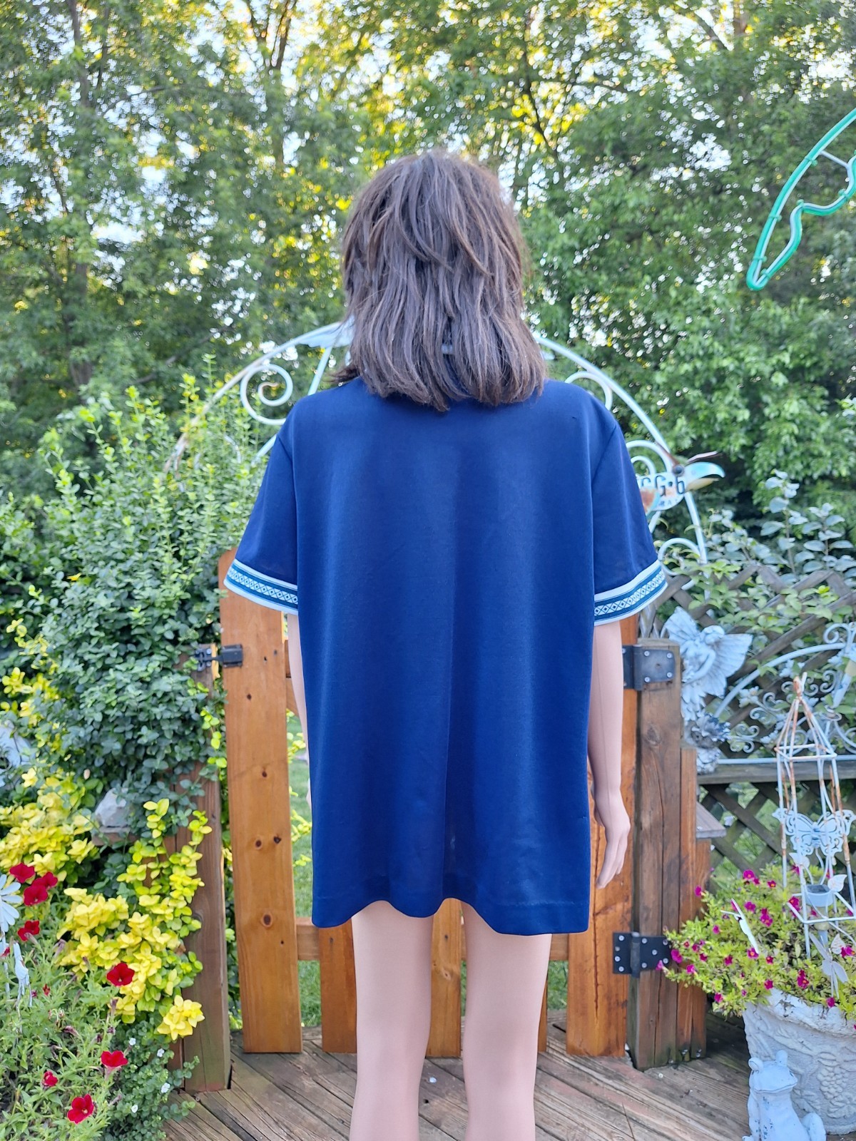 True VTG Mid-century Mod 1960s 1970s Polyester Top Tunic Button-up Groovy XL 2XL