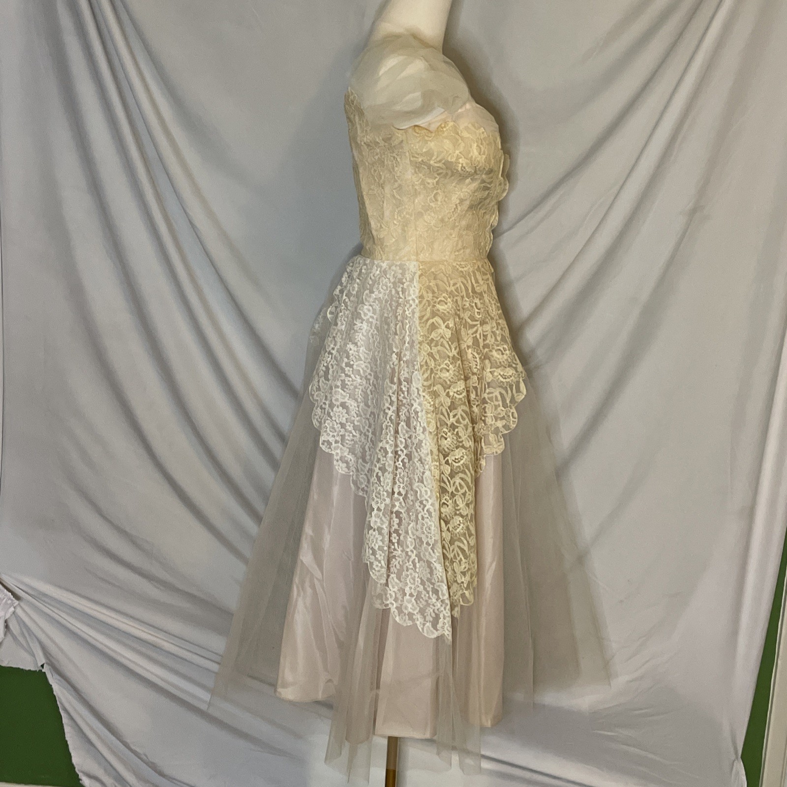 Vintage 50’s Don Miguel Of California Wedding Prom Tea Dress Lace Tulle Satin