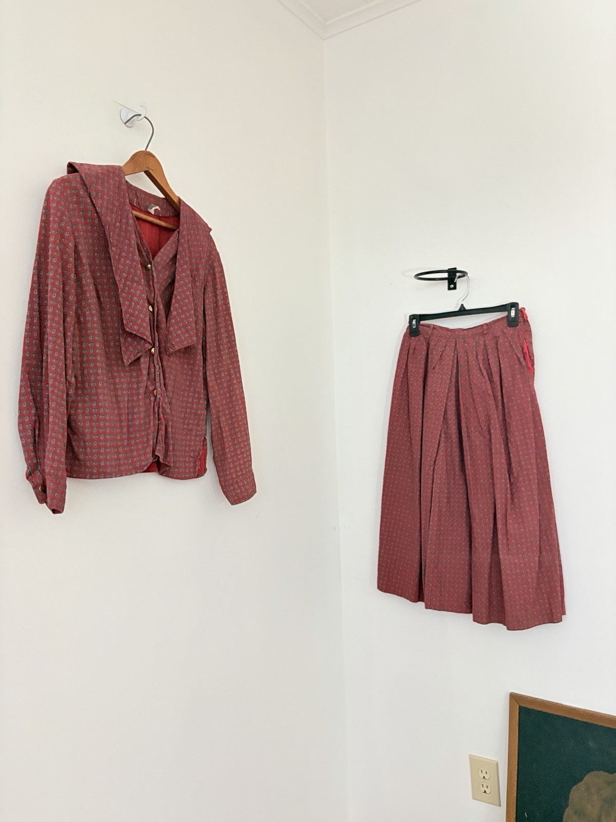 Rare 1950s Lord & Taylor Paisley Cotton Skirt Set Pleated A Line Tailored XS S