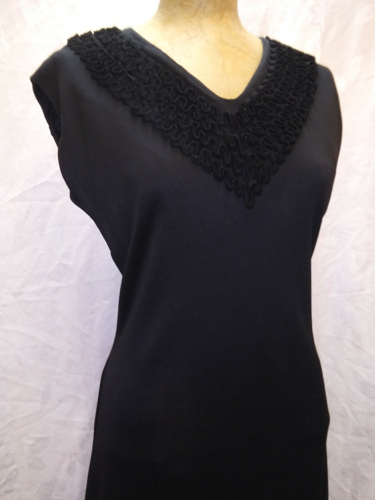 Vintage 1950’s 60’s Black Silky Rayon & Chiffon Elegant Cocktail Dress S/M
