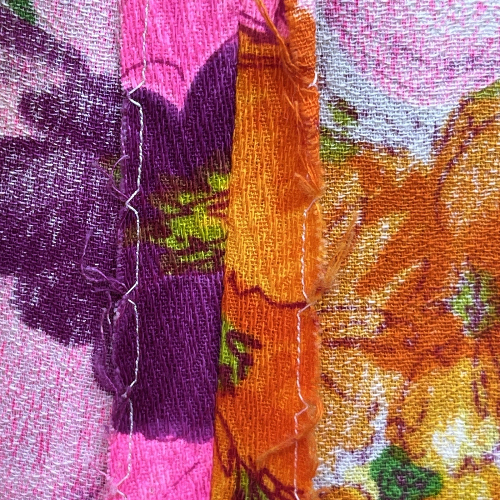 VTG 60s 70s Flower Power Dress XS Pink Colorful Floral Seamstress Made Maxi
