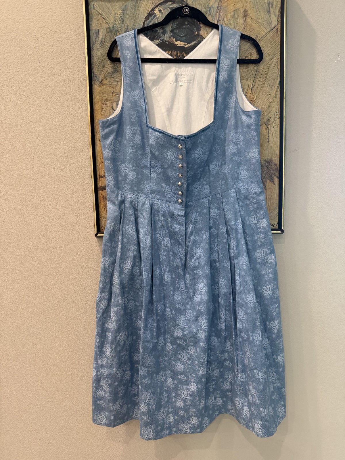 Vintage Angermaier Wenger Austrian Dirndl Dress Blue Floral Cotton Size 48