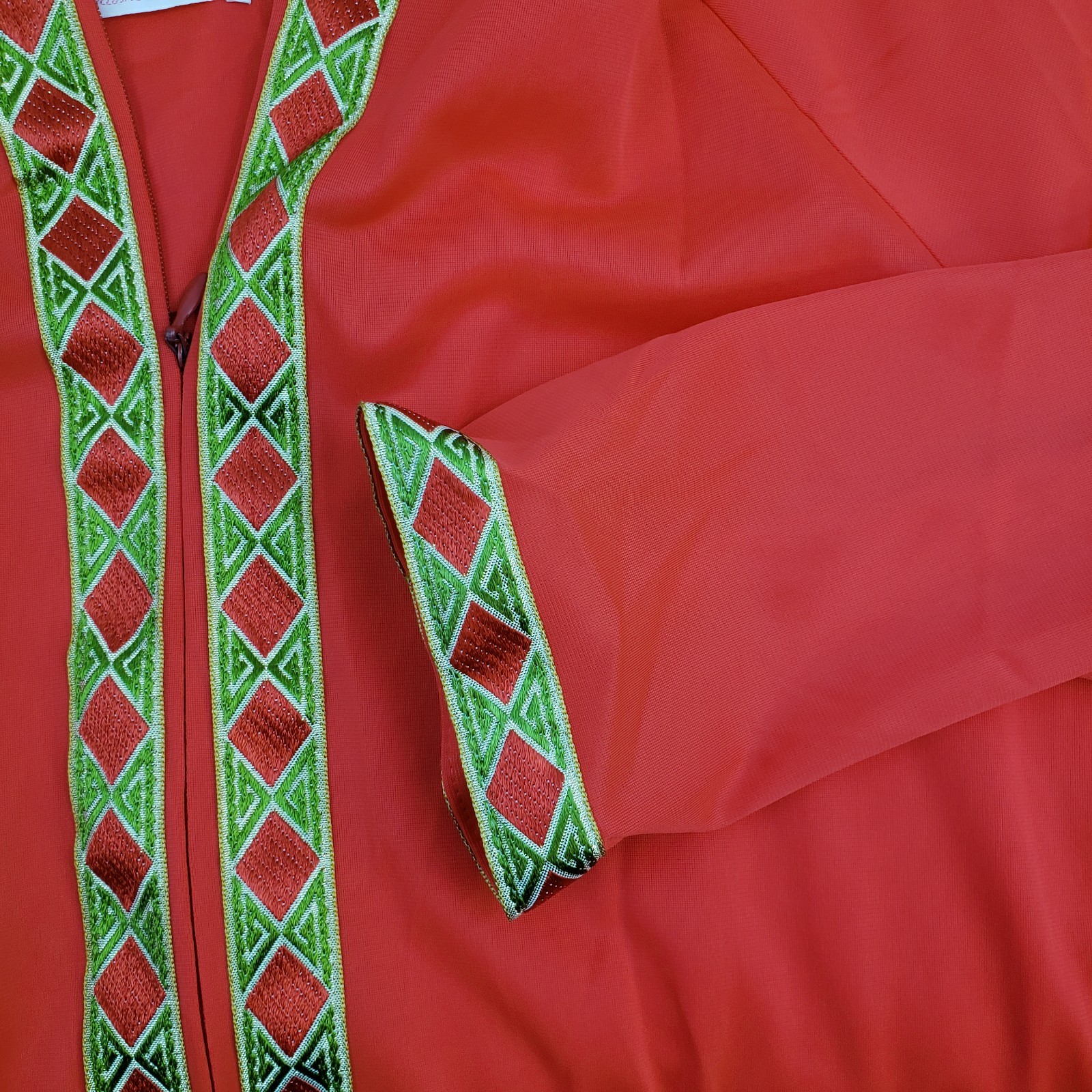 Vintage Lorraine Long Caftan Robe Half Zip Kaftan Maxi M Red Nylon Gold Trim M