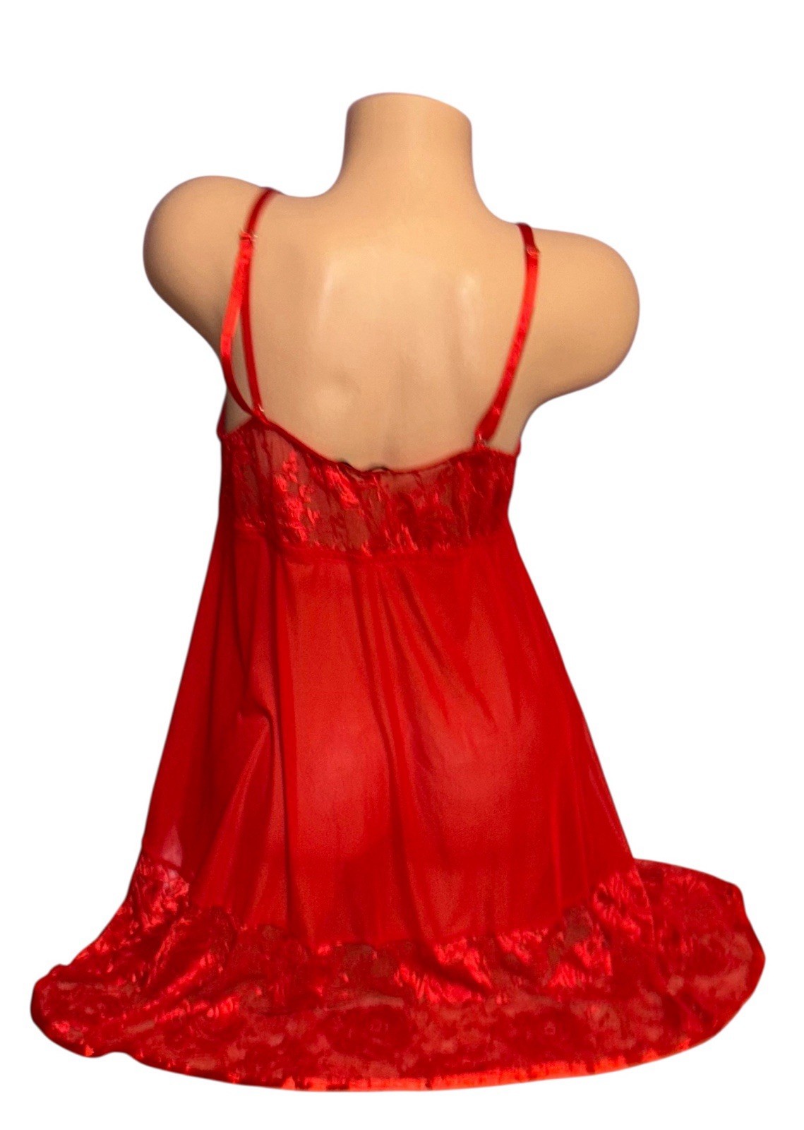 AVIDLOVE Red Silky Sheer Lace Shiny Satin White Fur Trim Nightie Nightgown 2XL