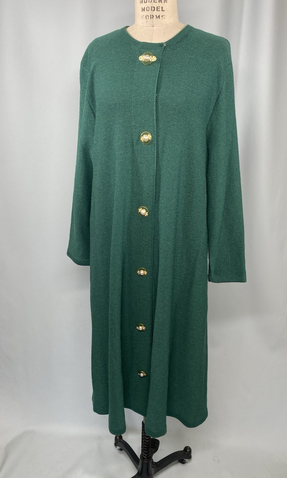 Vintage Dress 16W 2X Green Knit wool rayon JENNIFER ROBERTS SAKS FIFTH AVE 90s