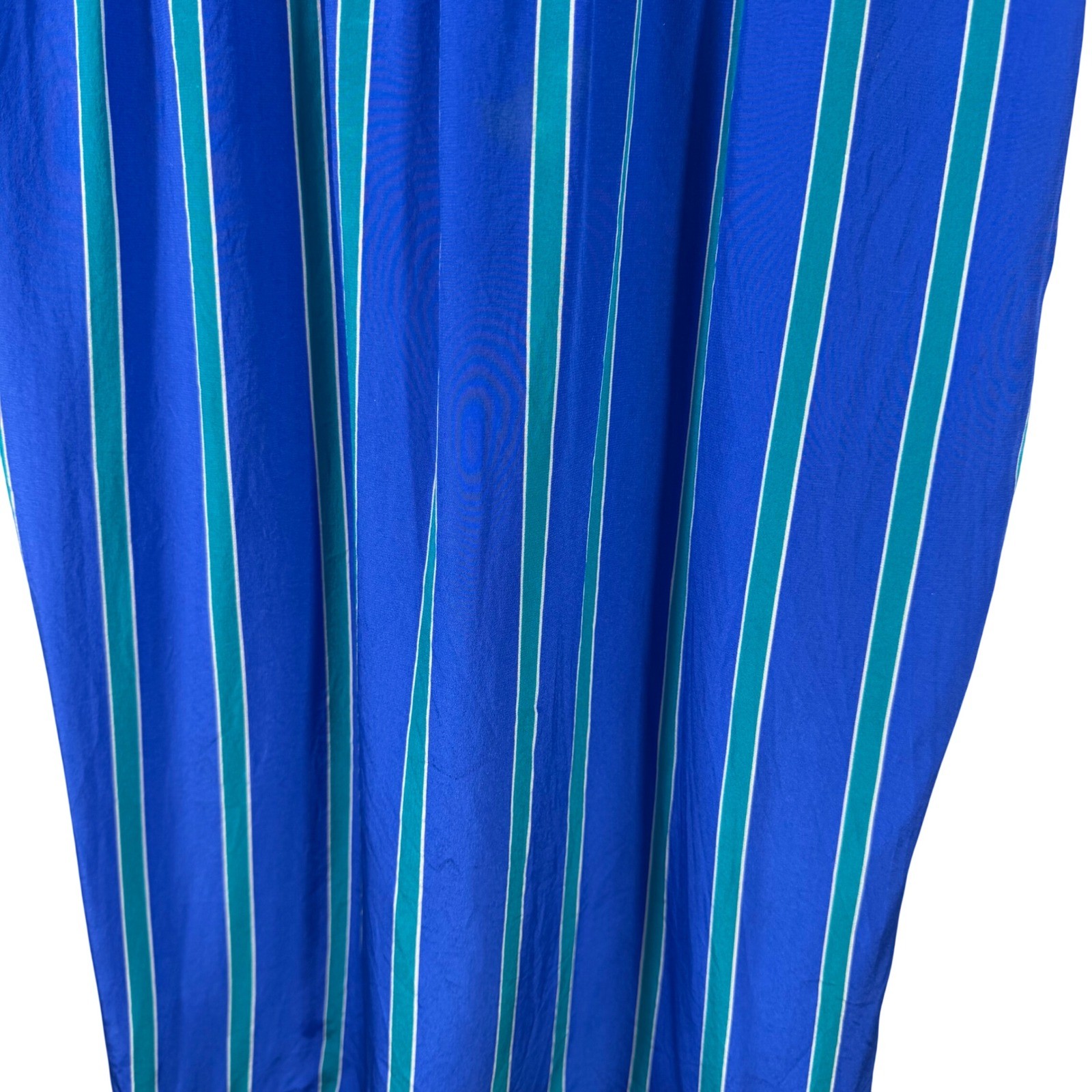 Vintage Silk Studio 100% Silk Striped Dress Blue Green Midi Size 14 Korea
