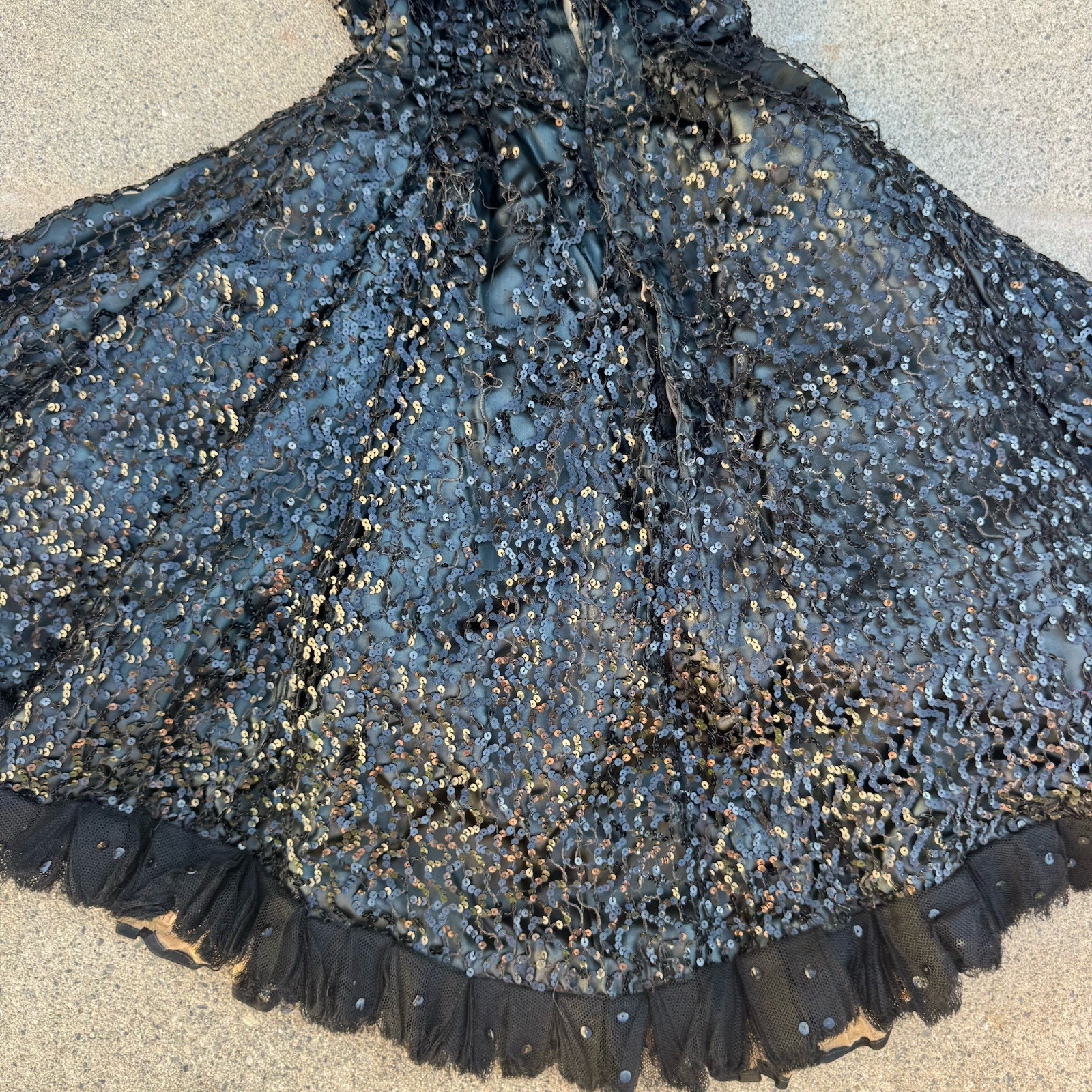Vintage 1930s Sequin, Satin & Ruffle Paramount Showgirl Dress Burlesque Corset
