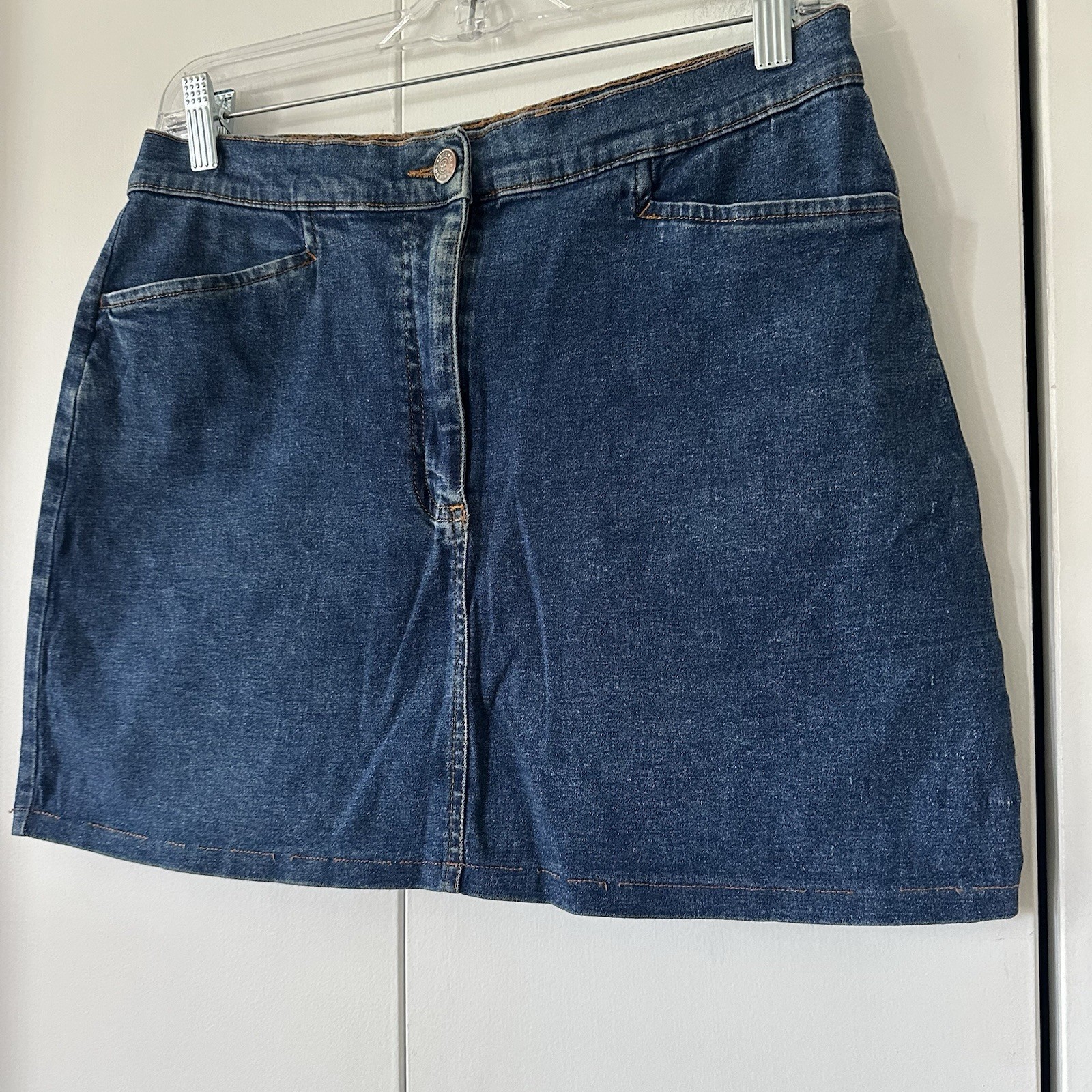 Vintage 90s/Y2K Cotton Denim Medium Dark Wash Micro Mini Skirt from Bill Blass M