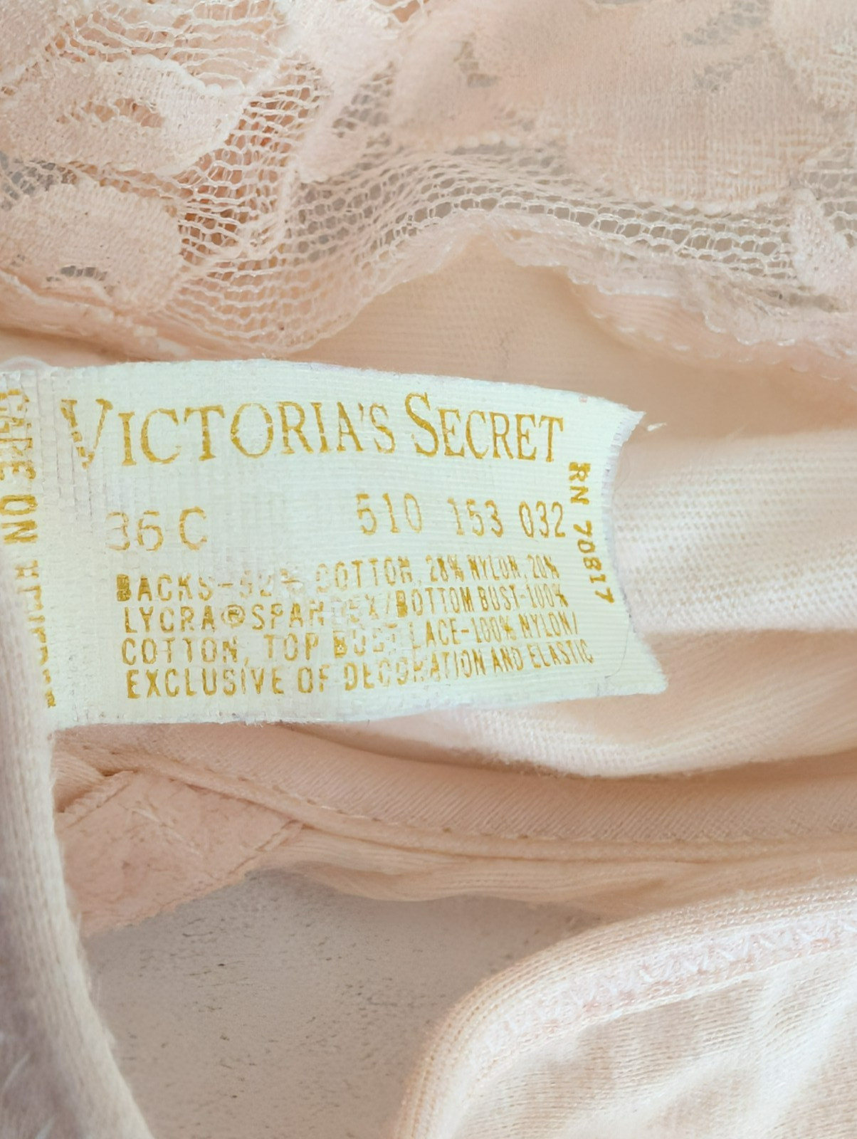 Vtg Victoria’s Secret Gold Tag Lace Bra 36C Racerback Front Clasp BLUE TRANSFER