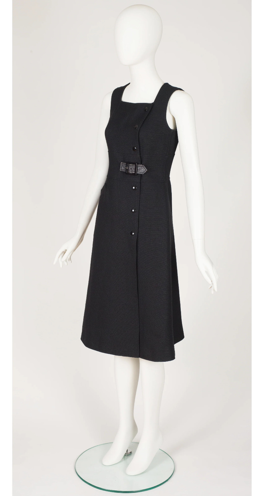 Courrèges 1970s Vintage Numbered Black Ribbed Sleeveless A-Line Midi Dress Sz XS