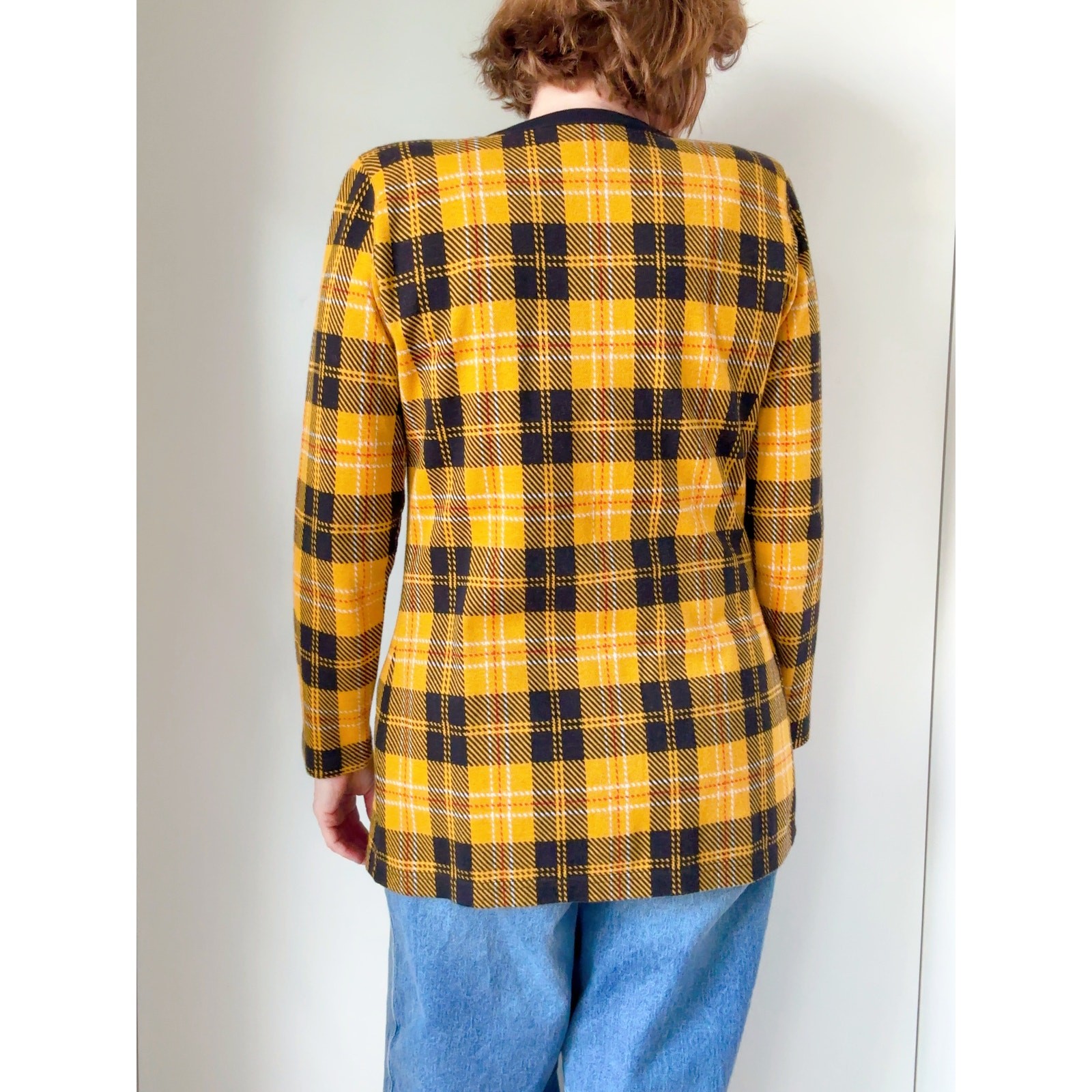 Vintage Yellow Plaid Cardigan Jacket Womens Size S 90s Preppy Clueless Inspired