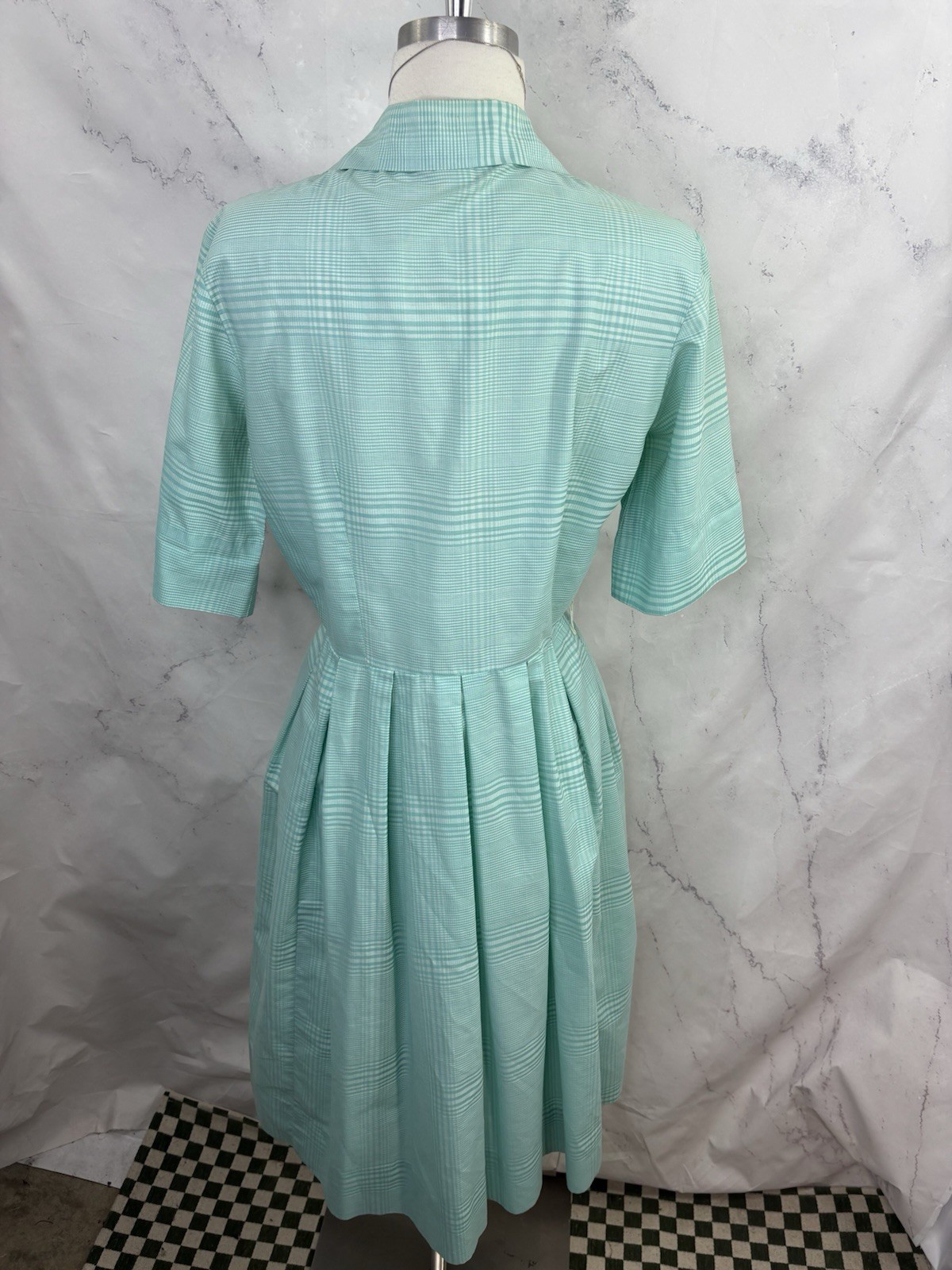Vintage 1950s Day Dress S Plaid Collar CableGirls Union USA MCM Betty Draper 50s