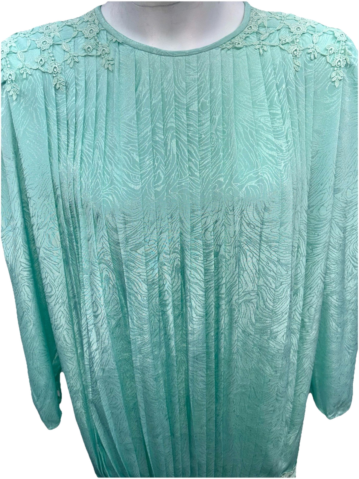 VTG In The Mood Size 12 Button Keyhole Drop Waist Long Sleeve Dress Lace Trim