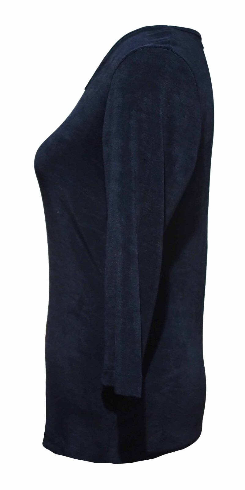 Vintage 90s BCBG Paris L Top Navy Blue 3/4 Sleeve Acetate Stretch Slinky Sheen