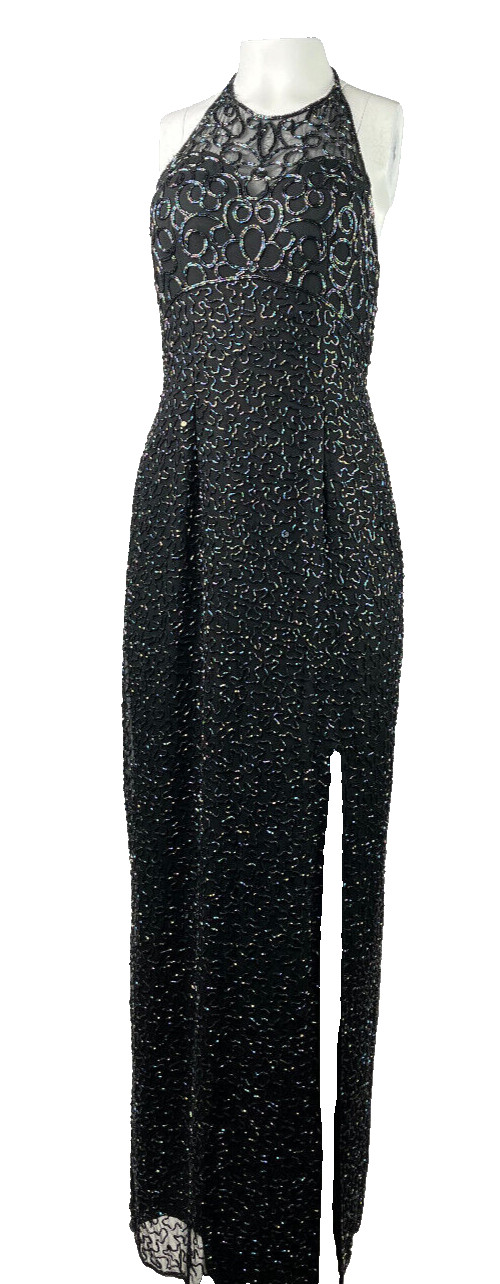 Vtg ANDRETTA DONATELLO US Women’s M 8 Black Beaded Silk Dress Evening Party