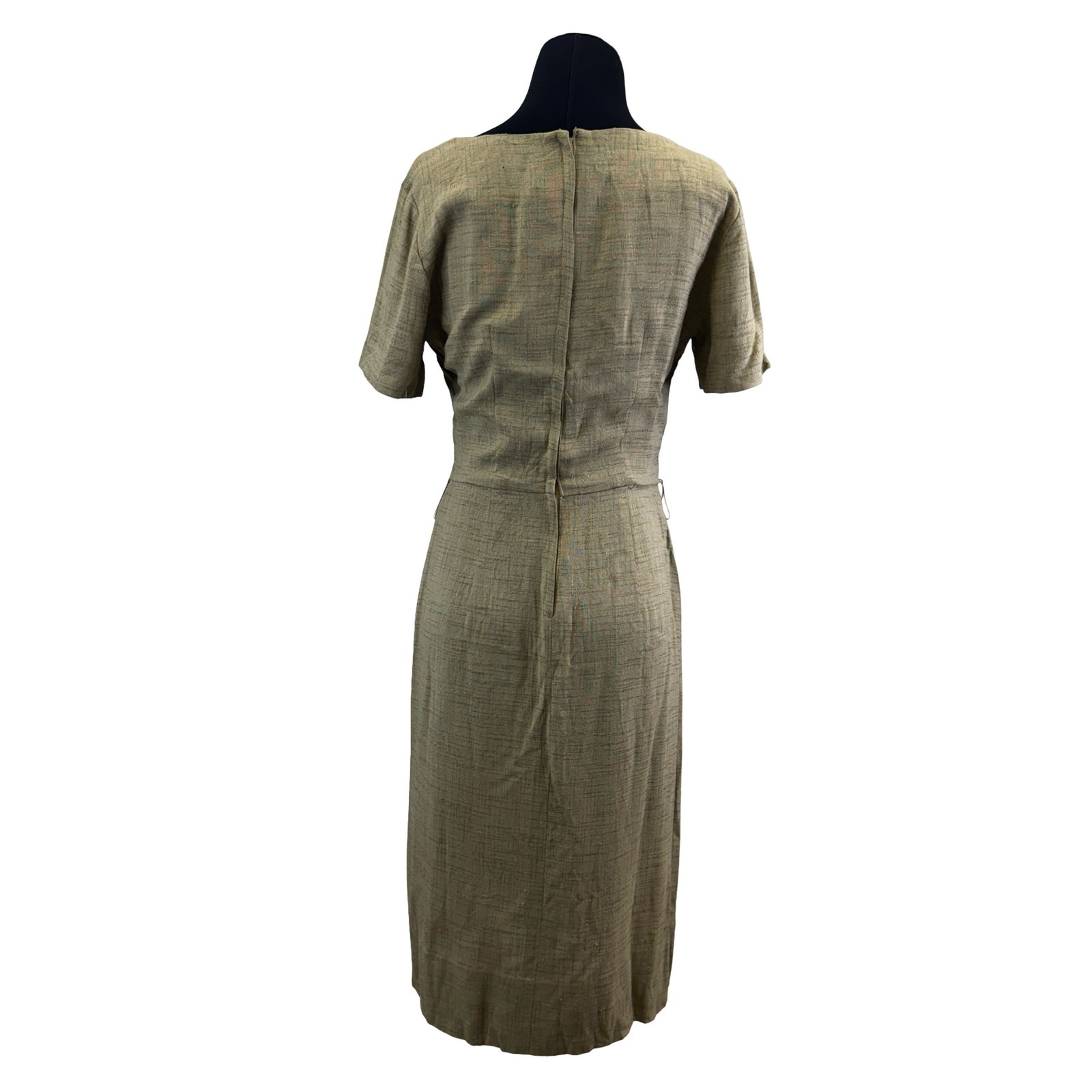 1970s Natural Linen Look Wiggle Dress – Brentshire Linen-Look Minimalist Retro
