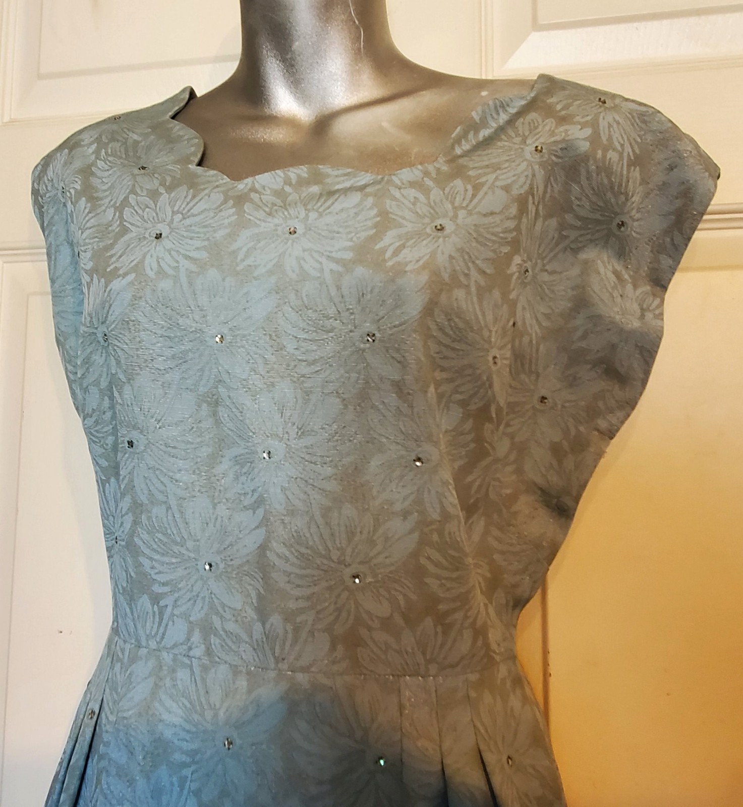 Vintage 50s Blue Silver Dress Matching Jacket Misses by Martha Manning B38 2 Pc.