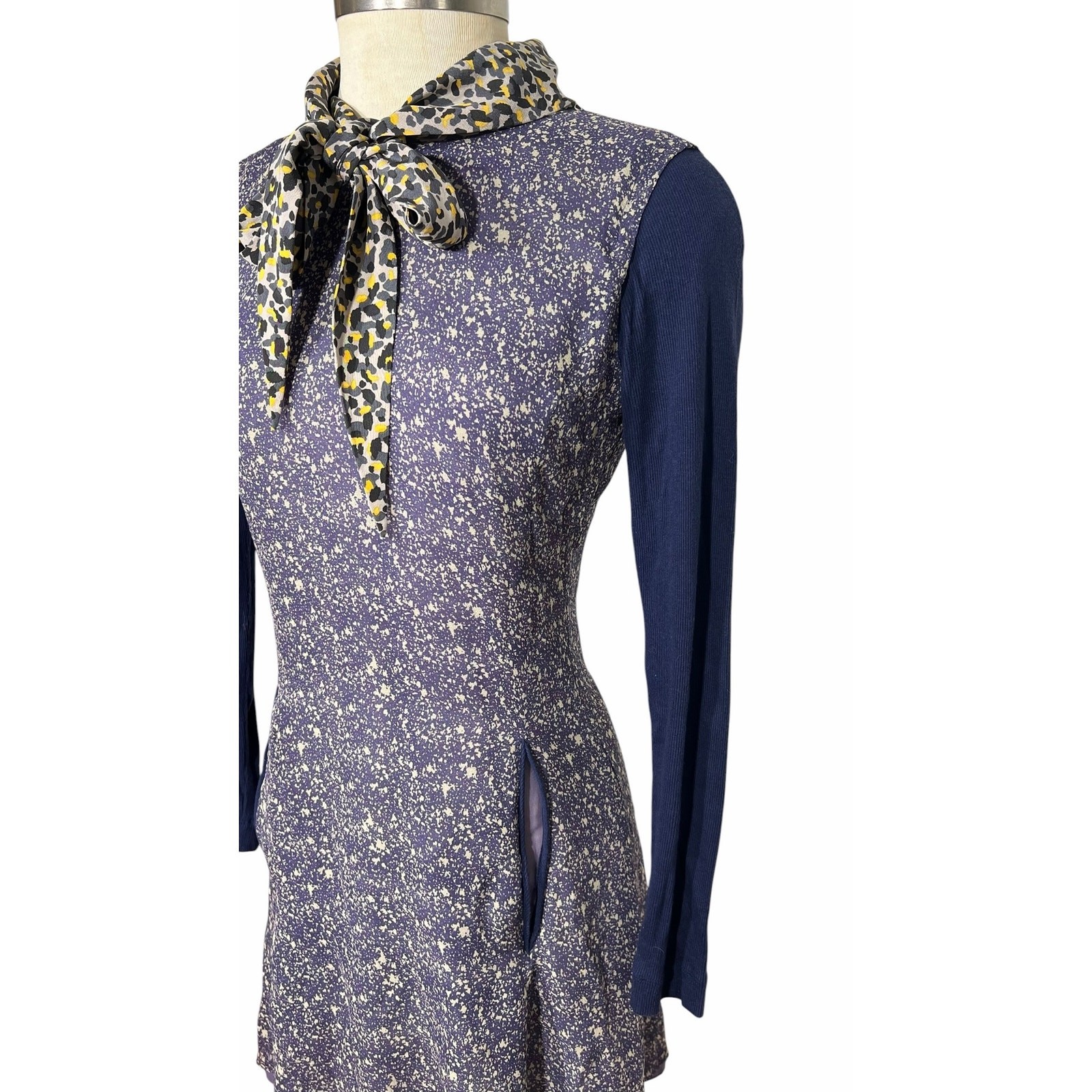 Z Spoke Zac Posen Mixed Media Animal Print Bow Tie Neck Dress S