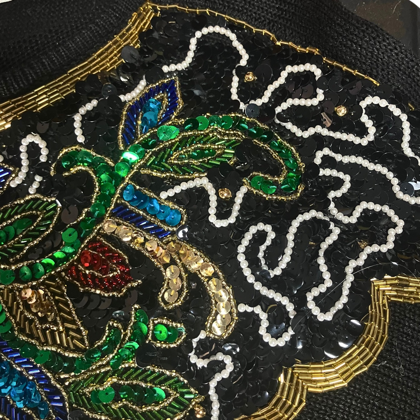 Vintage 80s Heavily Beaded Sequin Sweater. M/L. Black, Colorful, Gold Maximalism