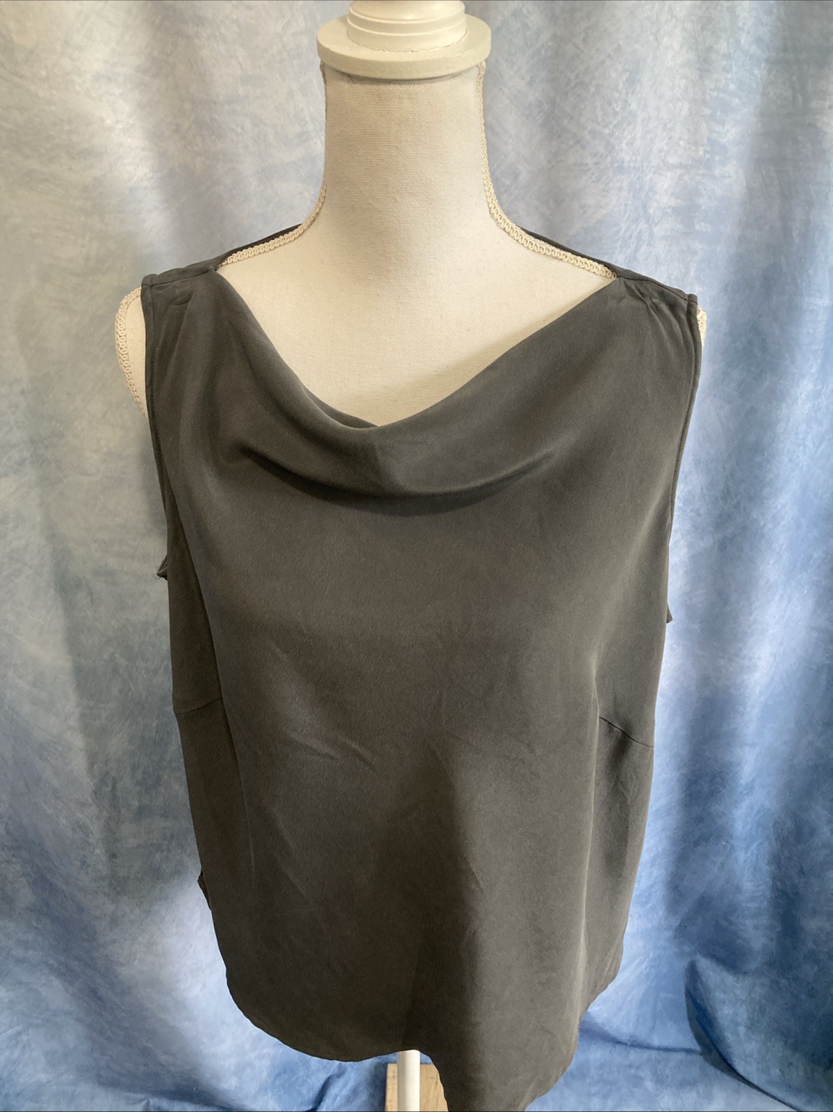 VTG 90s Y2K Parisian Signature 100% Silk Cowl Neck Blouse Top Gray 18 Minimalist