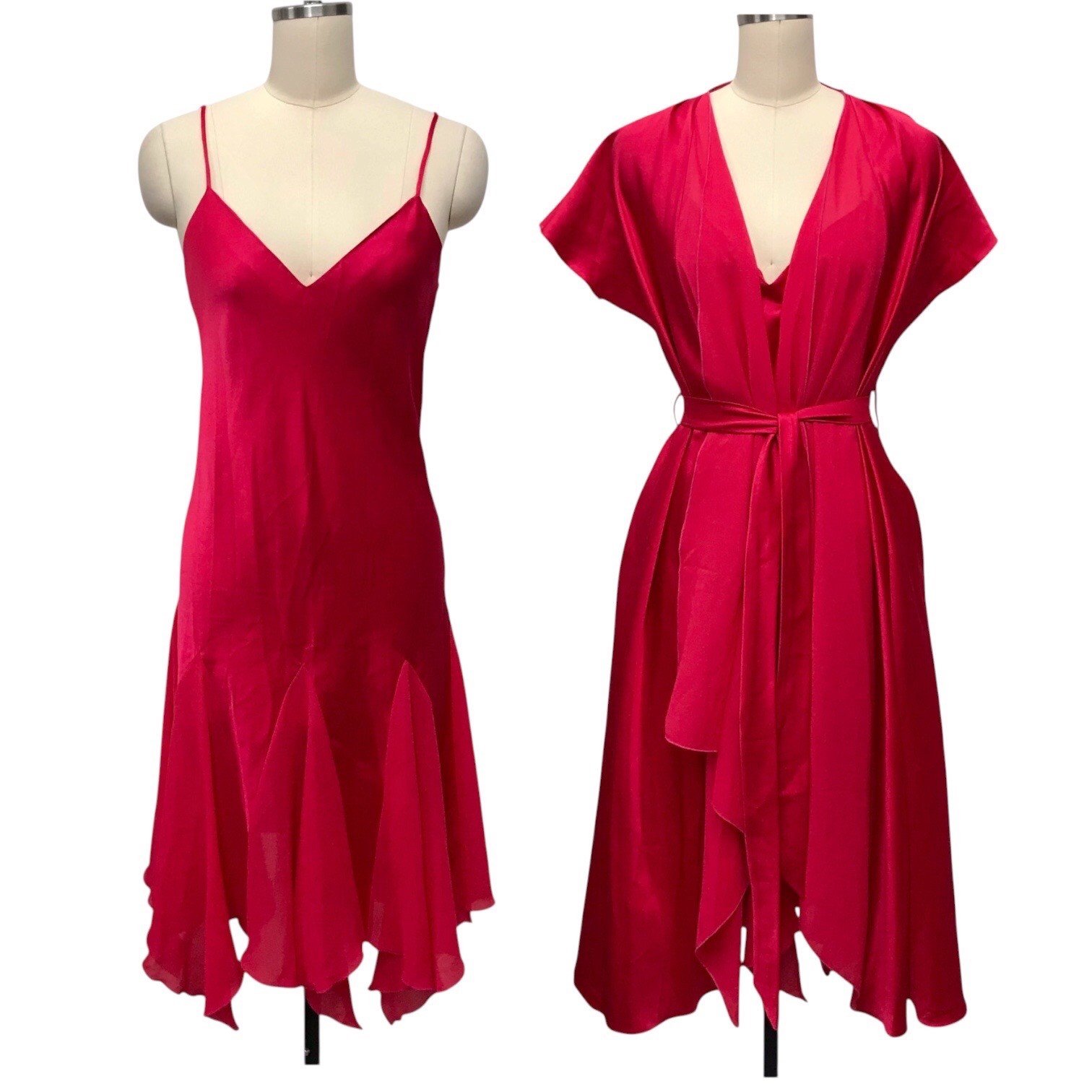 VTG Georgette Trabolsi Slip Dress With Robe Asymmetric Fairy Sexy Retro Sz S