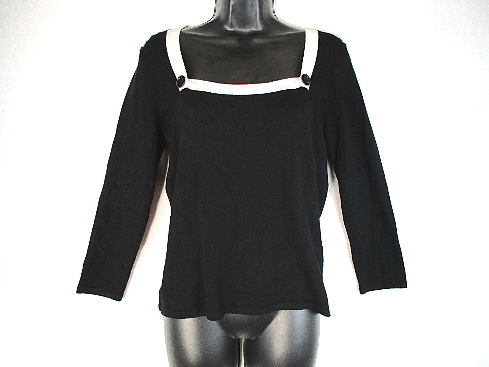 NWT OLO Black/Ivory Square Neck Lightweight Career Sweater $105 Women’s Size M