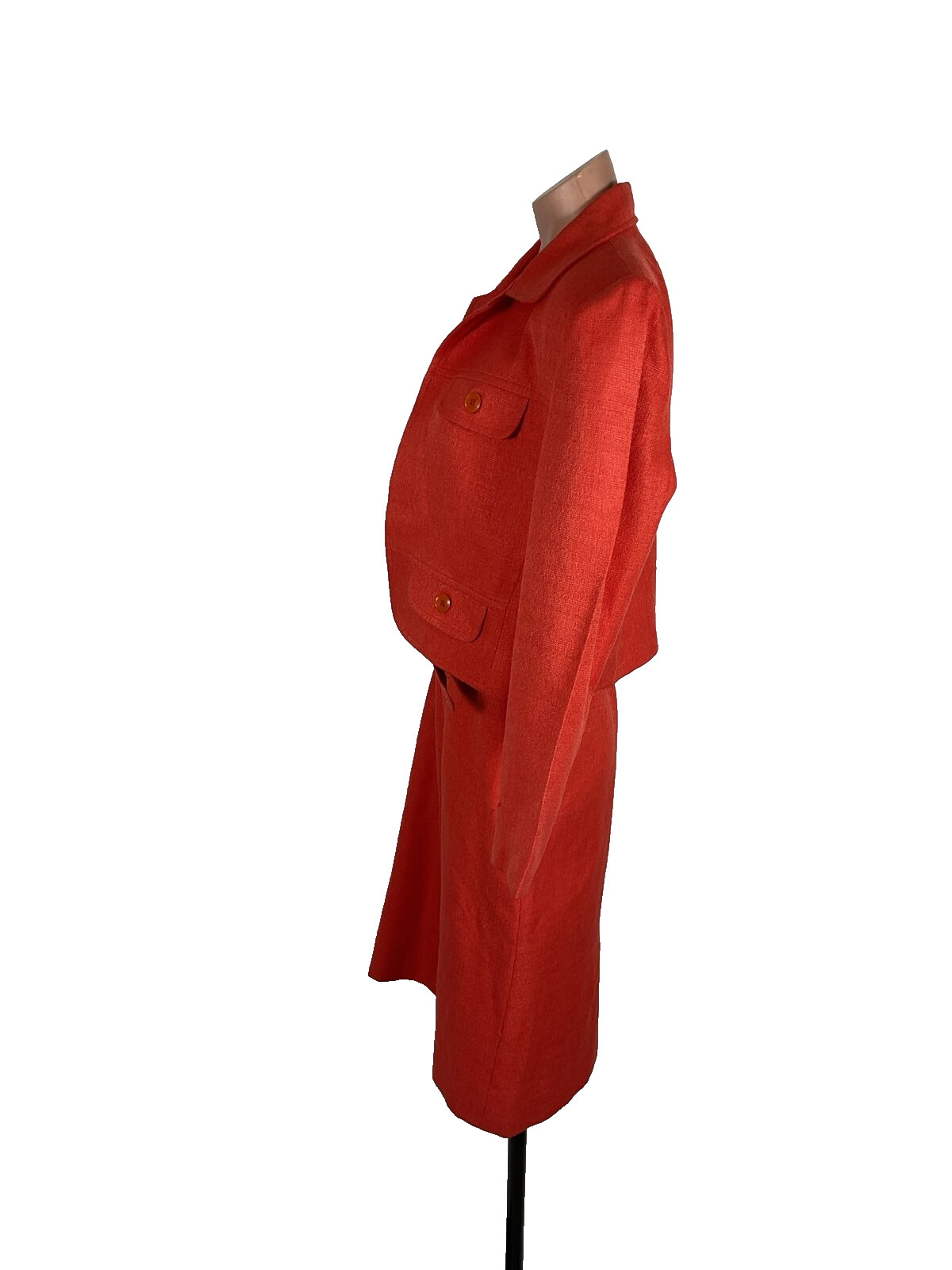 Henry Lee Dress Suit Sz 8 Petite, Coral Orange, made in USA, vintage 90’s Belted