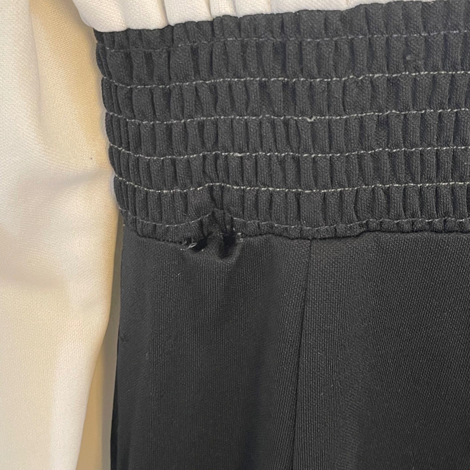 Vintage Fredericks of Hollywood Jumpsuit Black White Wide Leg Smocked 70s Tuxedo