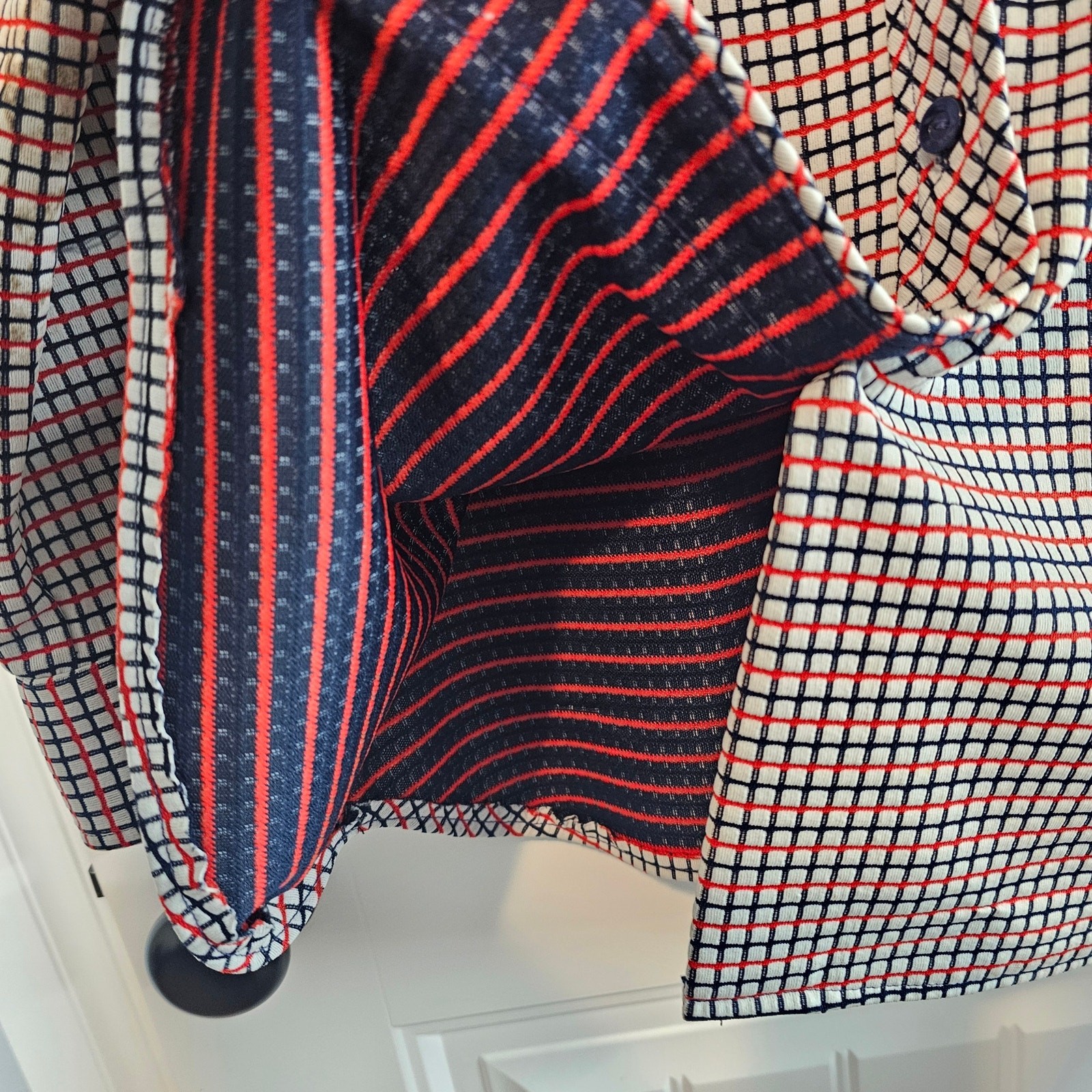Vintage Montgomery Ward Shirt Womens Size 2X Red Blue Plaid 1960s Retro Preppy