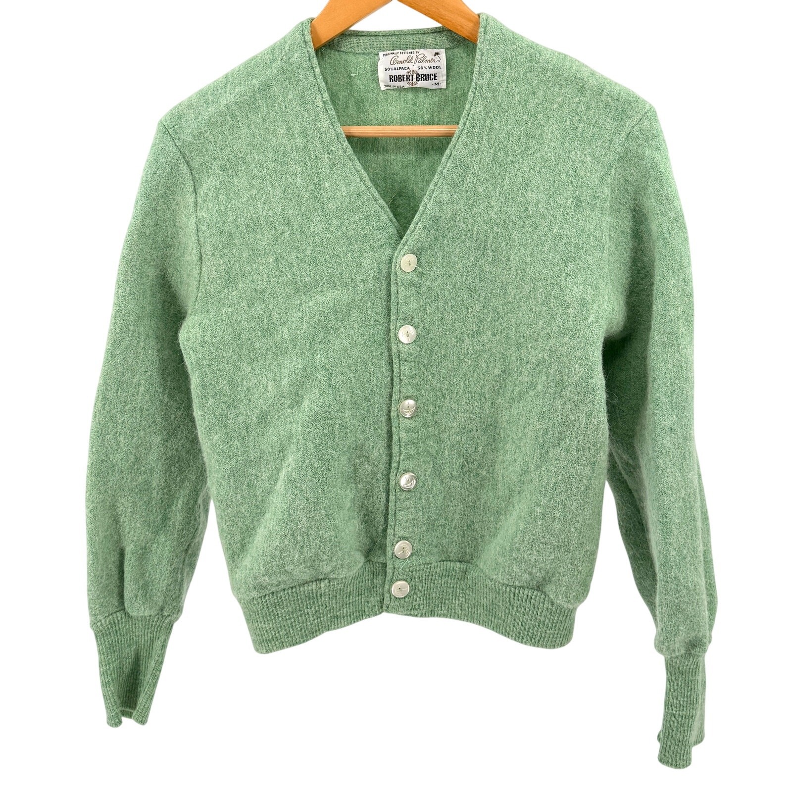Vintage 60s Arnold Palmer Mint Green Retro Golf Preppy Cardigan Sweater