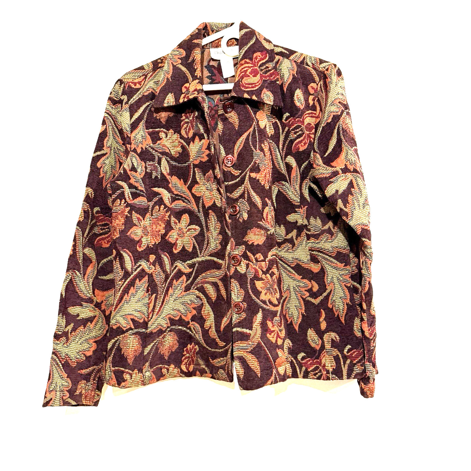 Vintage 90s Y2K Tapestry Jacket Woman’s size 12 Grandmacore All Over Design