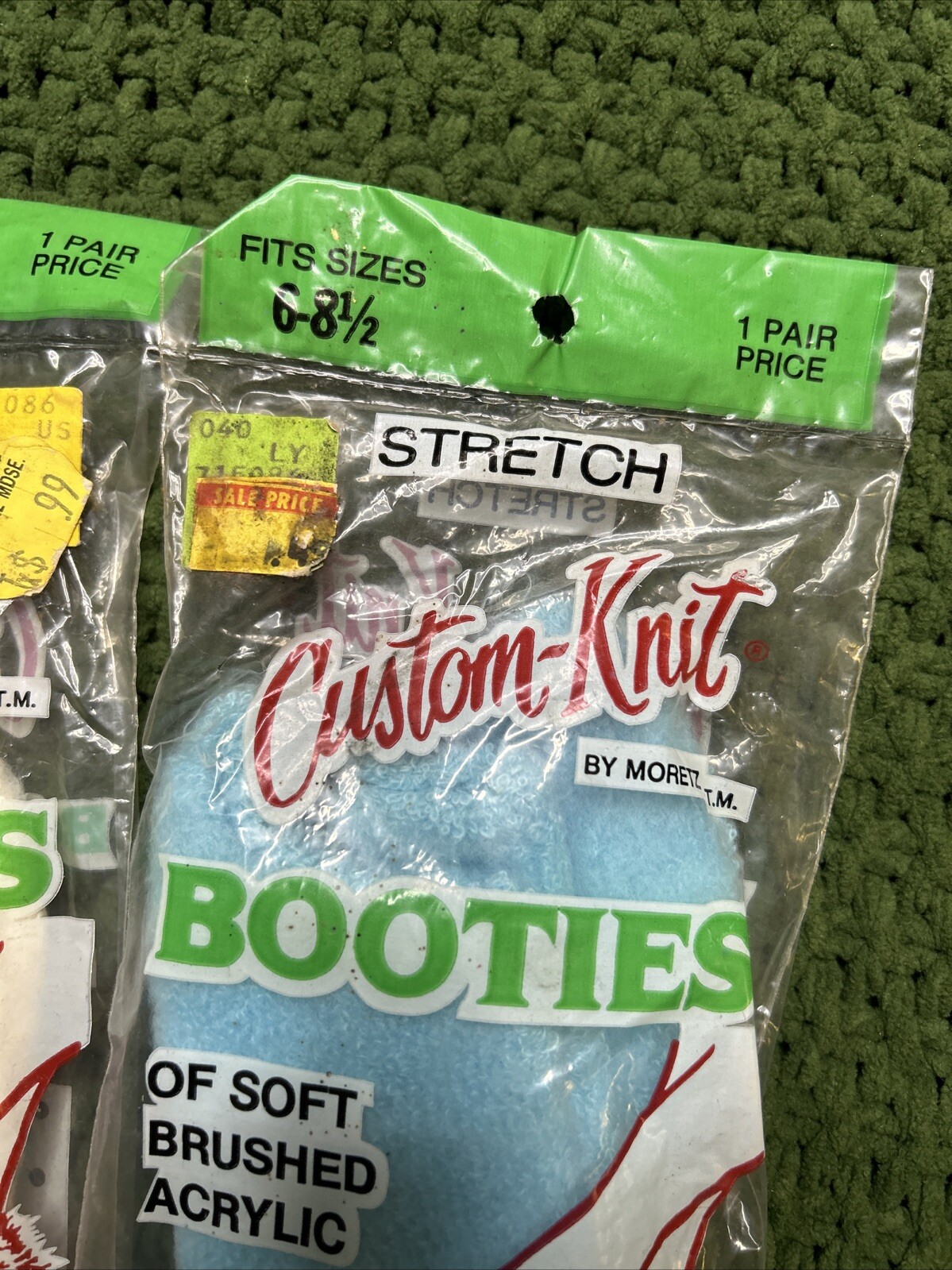Orlon Booties Socks Lot Acrylic Nylon Blue & White Booties 2 Pack VTG NOS Fuzzy.