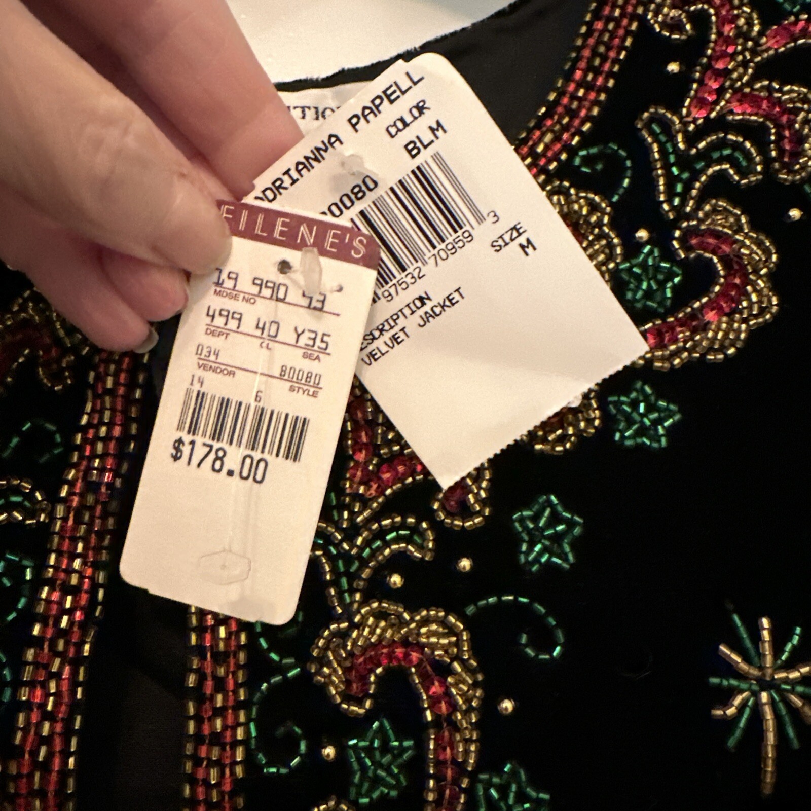 Vintage Adrianna Papell Evening Beaded Velvet Jacket Holiday NWT Women’s Sz M