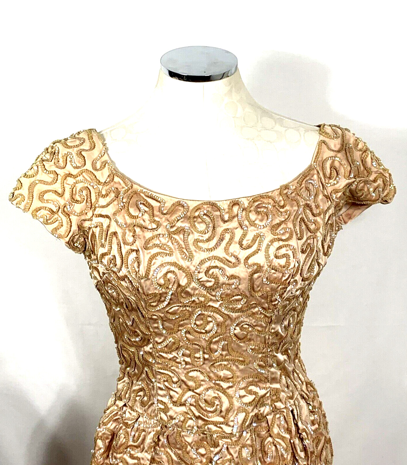 Emma Domb Dress Sz S/M Light Copper Sequin Embellished Midi Party Union Made