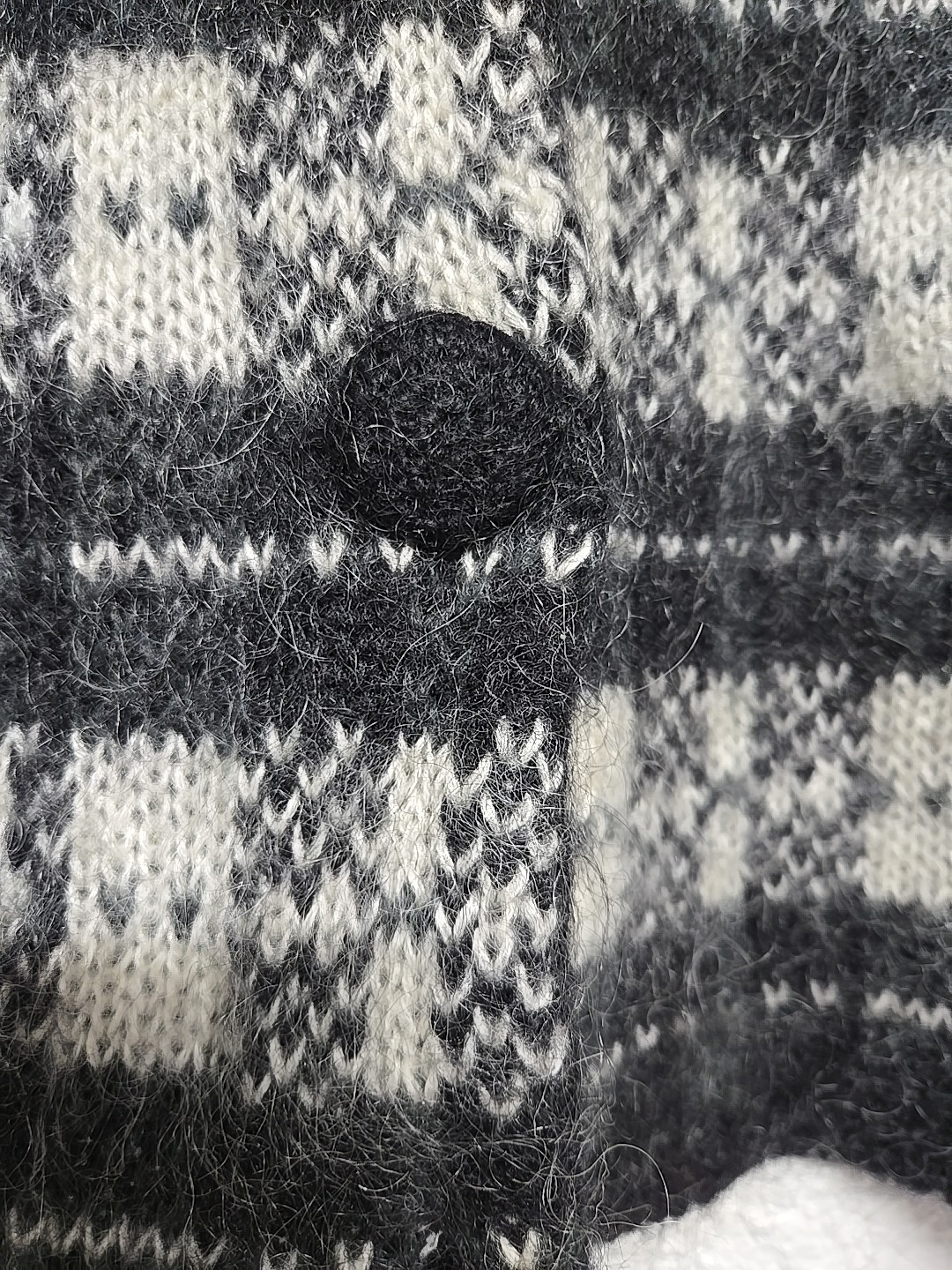 Vintage Boundary Waters Mohair Black White Striped Houndstooth Buttons Sweater