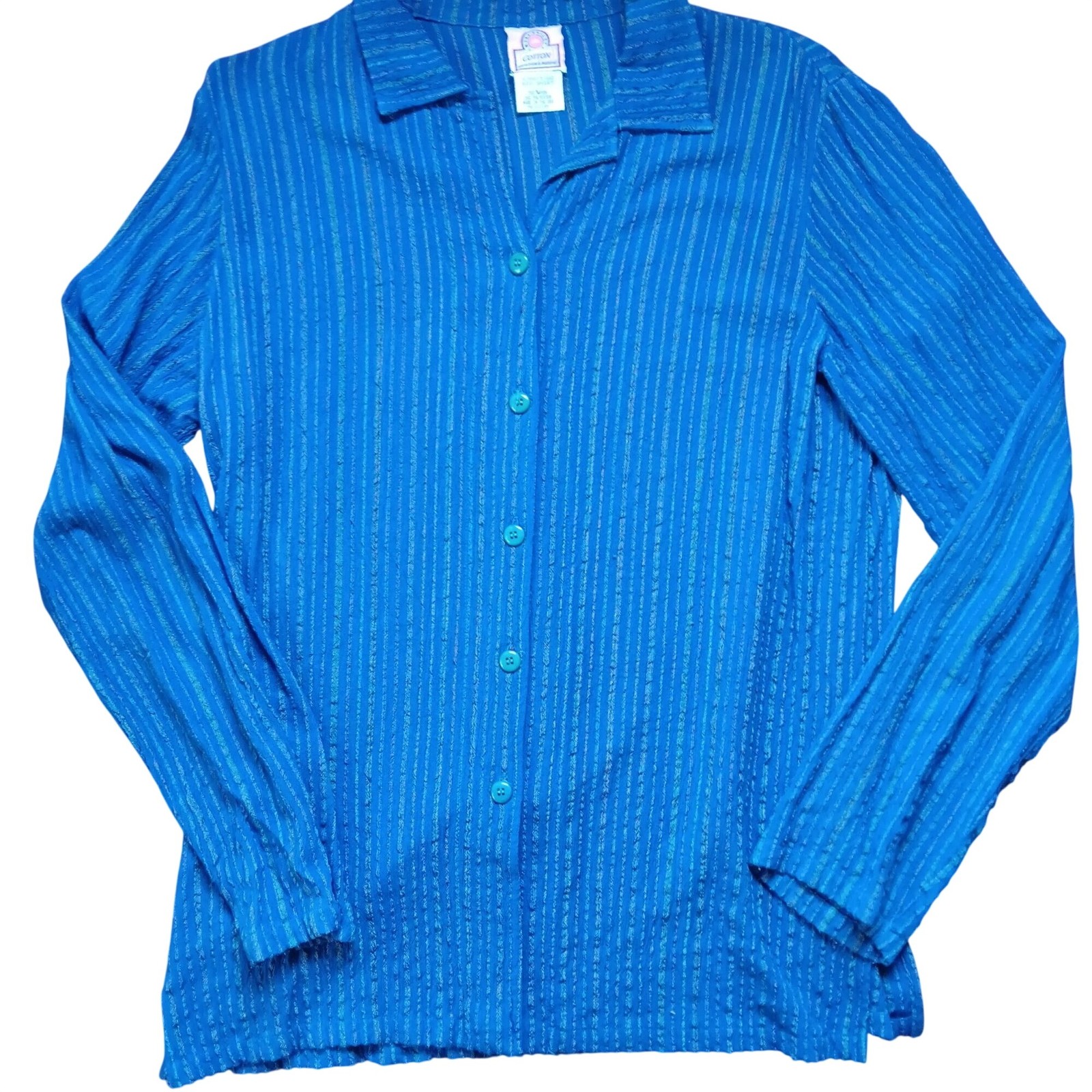 True Vintage Women’s Blouse Medium Mill Valley Striped Stretch Rayon Blend