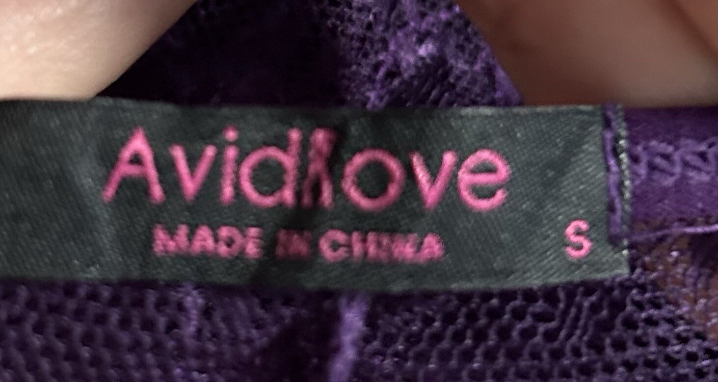 Avidlove Purple Silky Sheer Lace Teddy Nightie Womens S