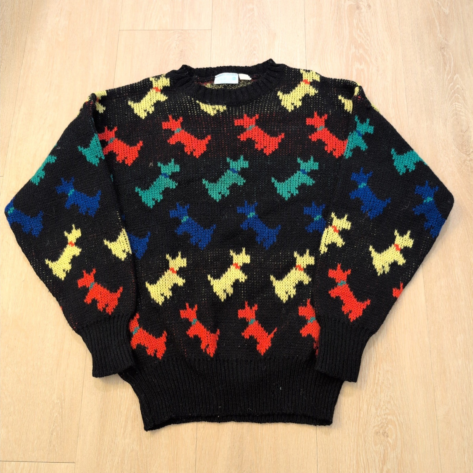 VTG Stewarts Knitwear Scottie Dog Women Medium Sweater Shetland Pure New Wool