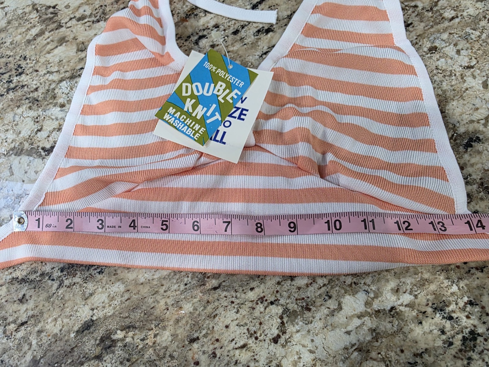 NOS Vtg 1970s Halter Top Double Knit Deadstock One Size Fits All Orange / White