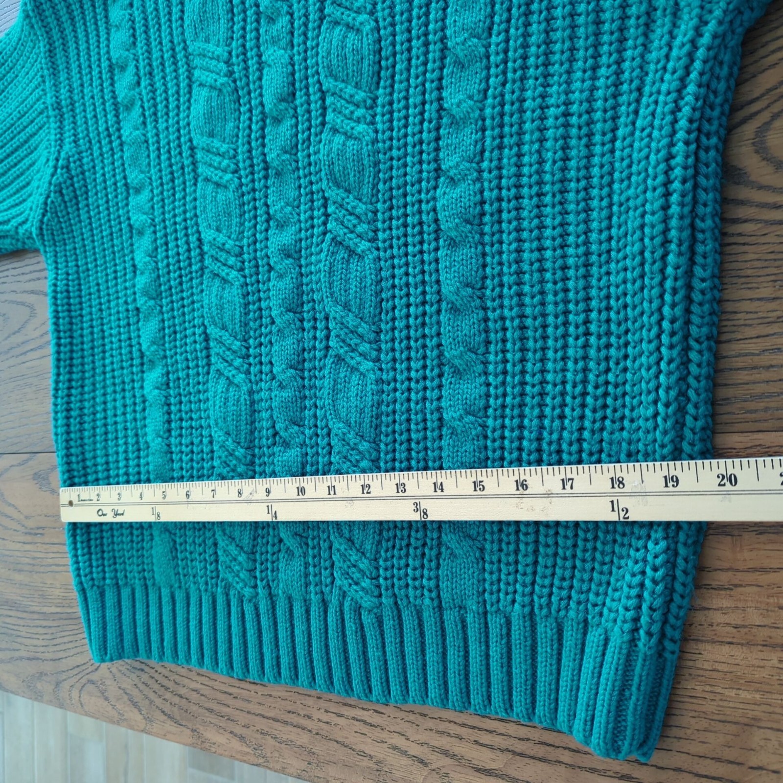 Vintage 80s Ellemmenno Sweater Teal Size M Cable Knit Mock Neck Acrylic