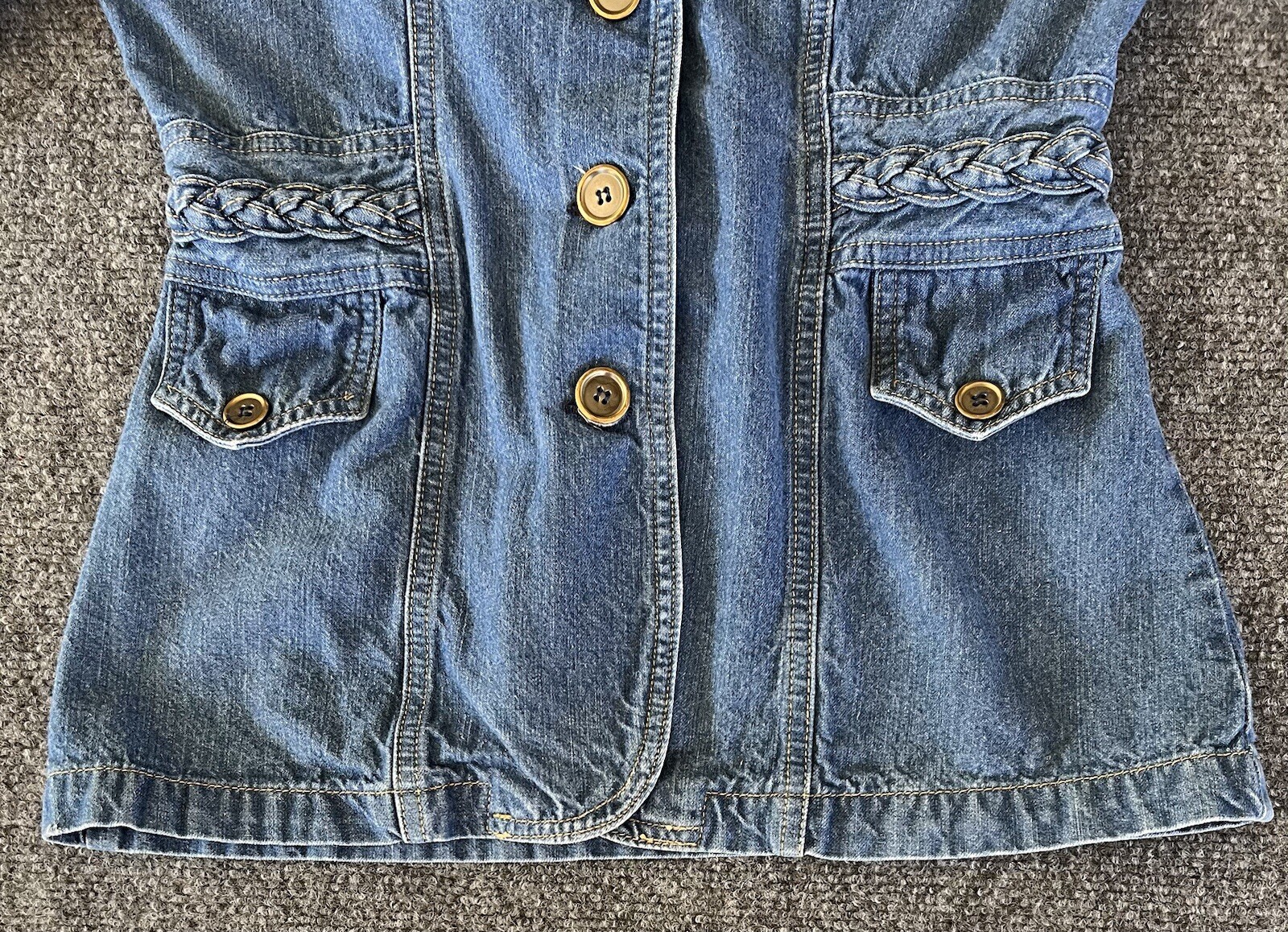 Marsala Japan Womens 11/12 VTG Blue Denim Jacket Button Taper Braid Waist Boho