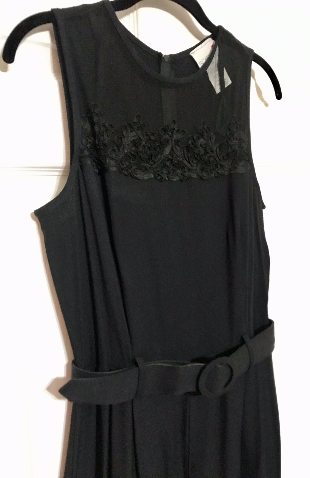 Vintage Black Sleeveless Belted Jumpsuit Scarlett 12M Made In USA Lace Dressy