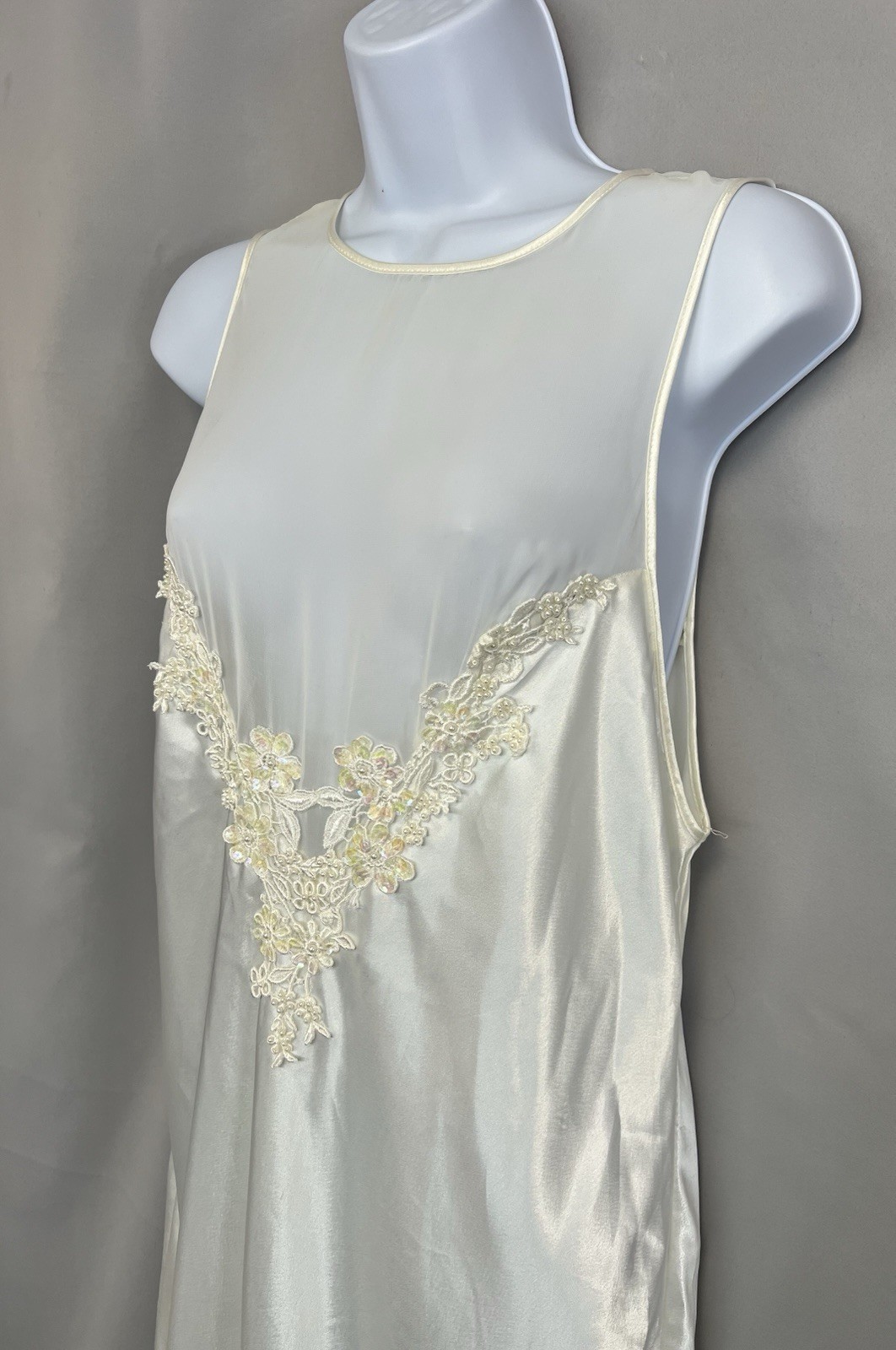 VTG Jessica Lynn Collection Women Set Robe Night Gown Satin L Ivory Chiffon Y2K
