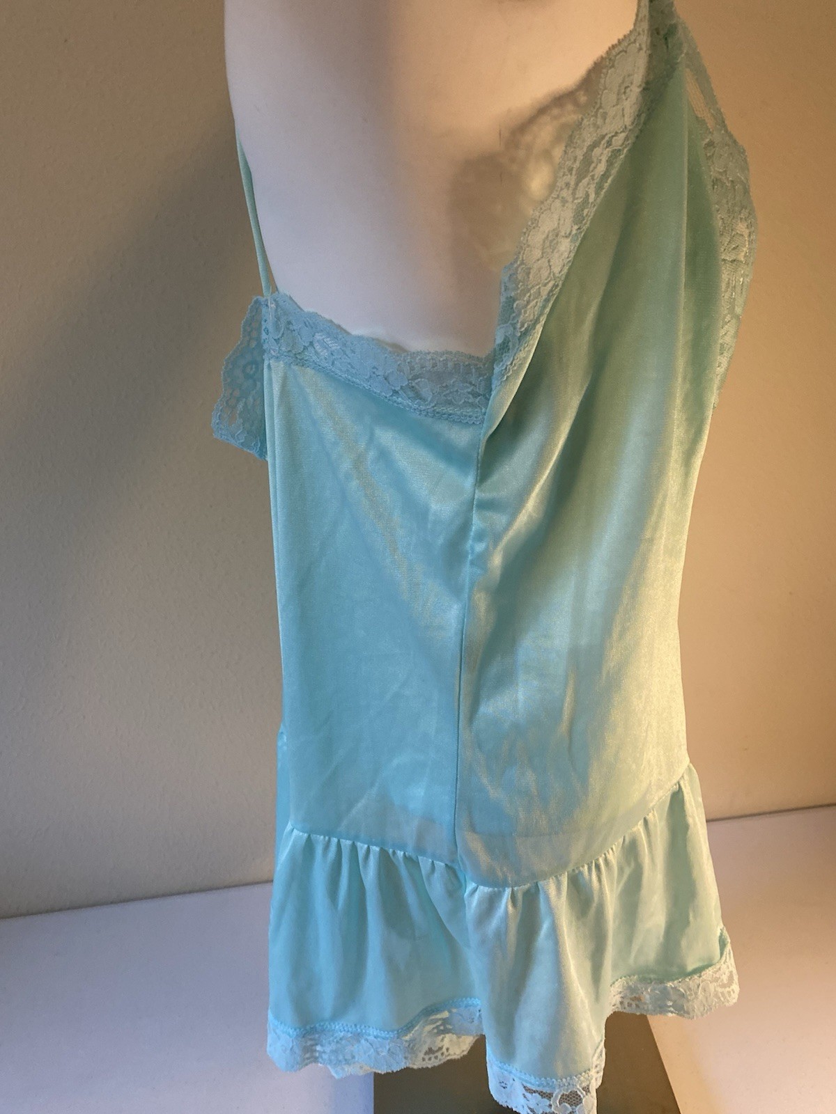 Vintage Glencraft Babydoll Blue Ruffle Nylon Lace USA Made Lingerie Sz 1X (C2)