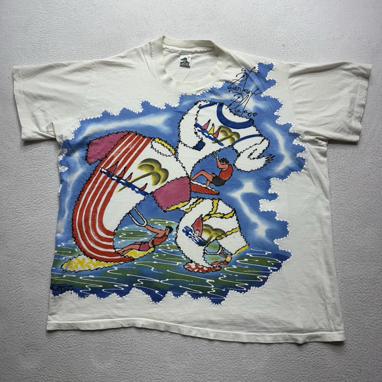 Vintage 80s Wind Surfing T-Shirt Womens Puerto Plata Dominican Republic RARE 🔥