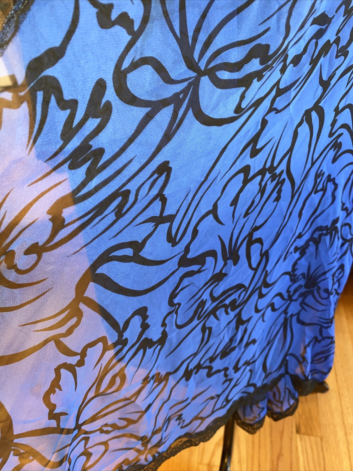 VINTAGE 1970s – LUCIE ANN ROYAL BLUE AND BLACK GOWN AND ROBE SZ SMALL FREE SHIP