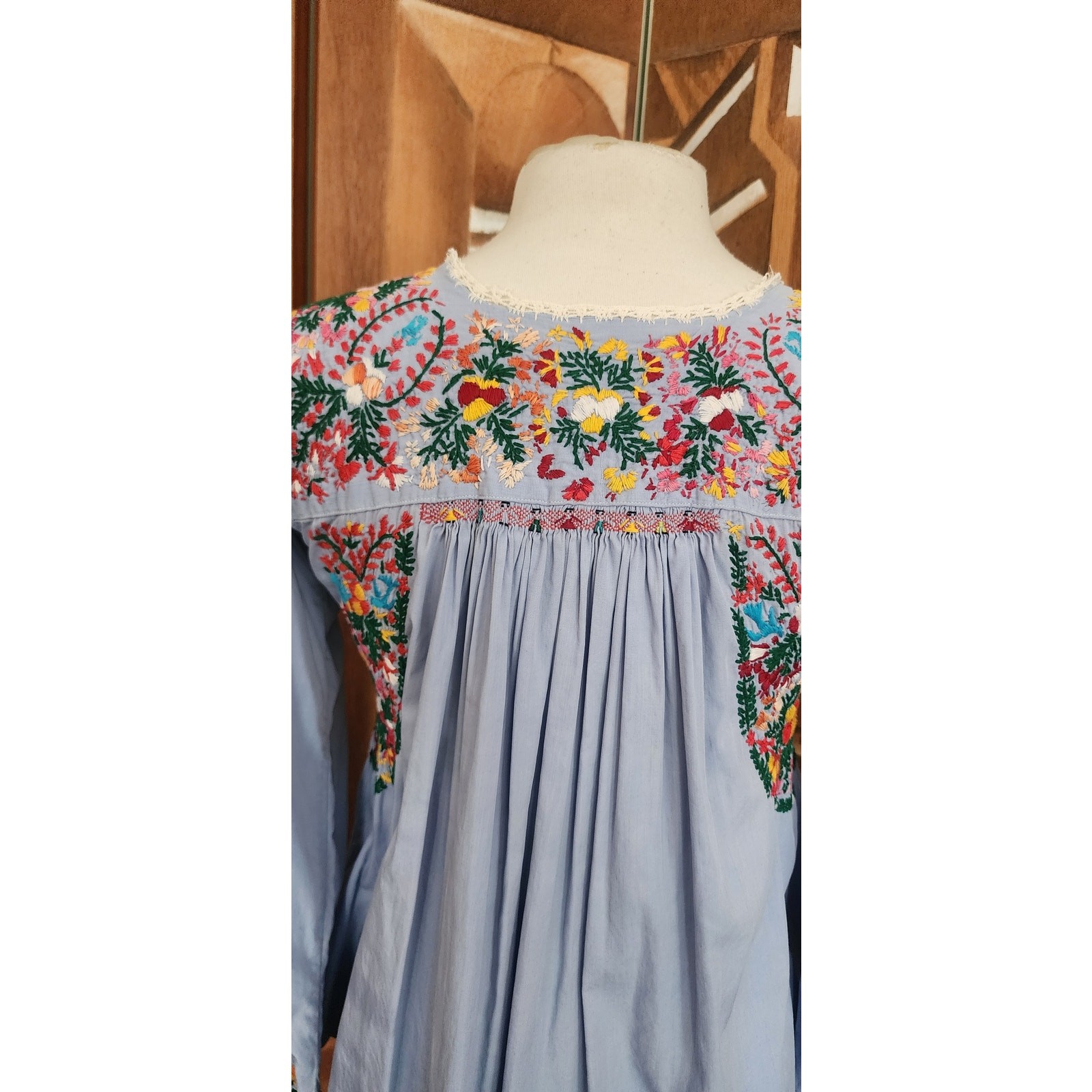 Vintage 1970s Oaxaca Mexico Shirt Peasant Blouse Embroidered Folk Art